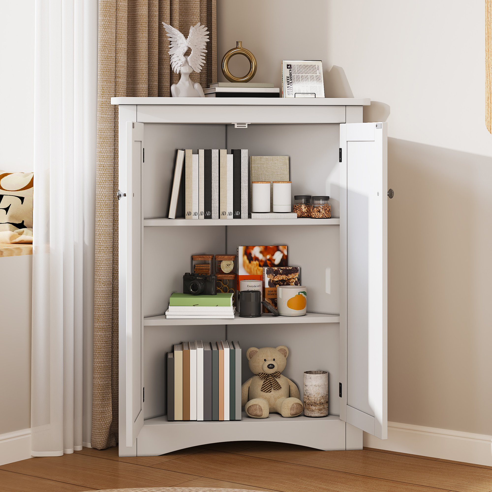 Weißer Eck-Schrank für Badezimmer – Freistehender 