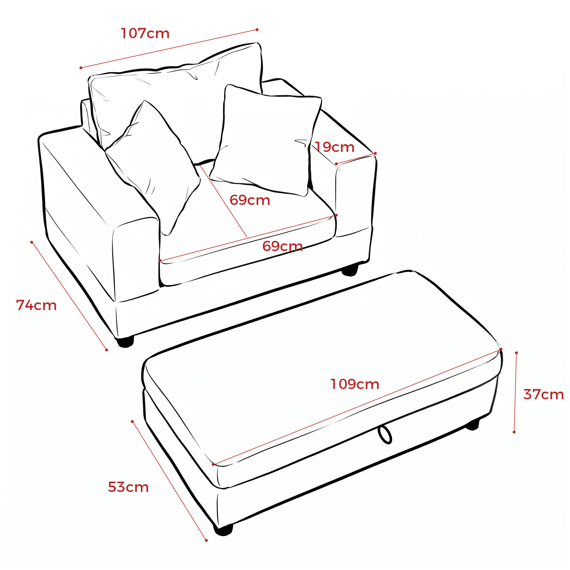 Dimensions du fauteuil d'appoint
