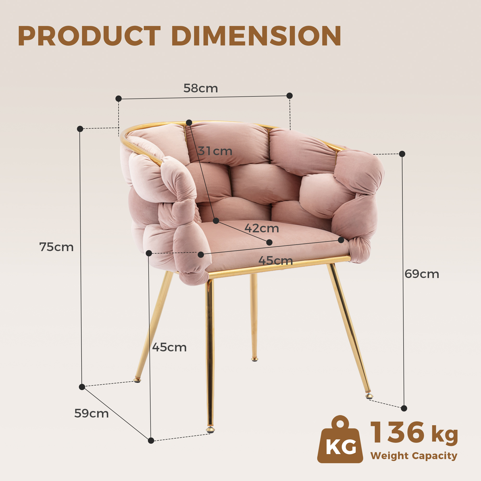Luxuriöser, moderner Akzentstuhl, Schminktischstuh