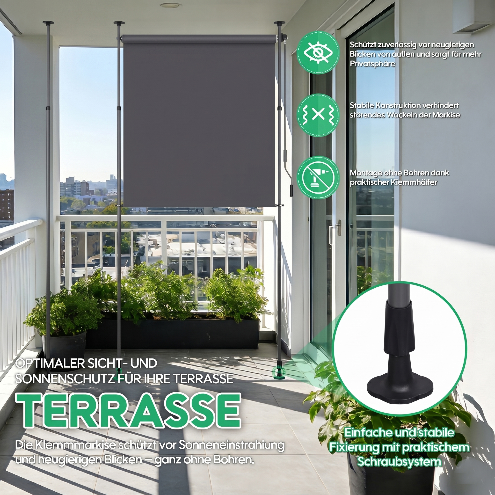 Auvent vertical enroulable sans perçage vue générale