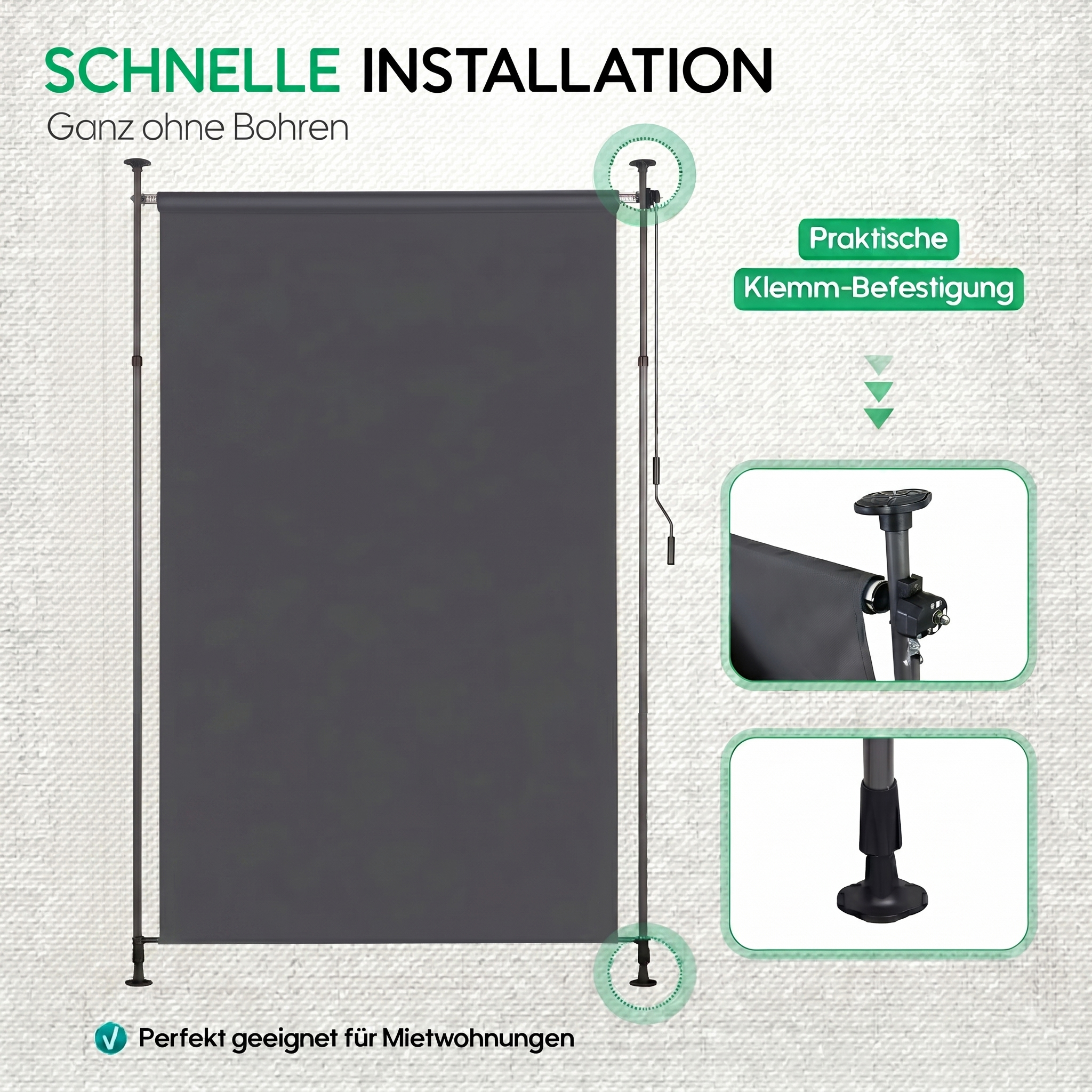 Montants métal poudré, rouleau aluminium inoxydable, protection intimité balcon‑terrasse‑jardin