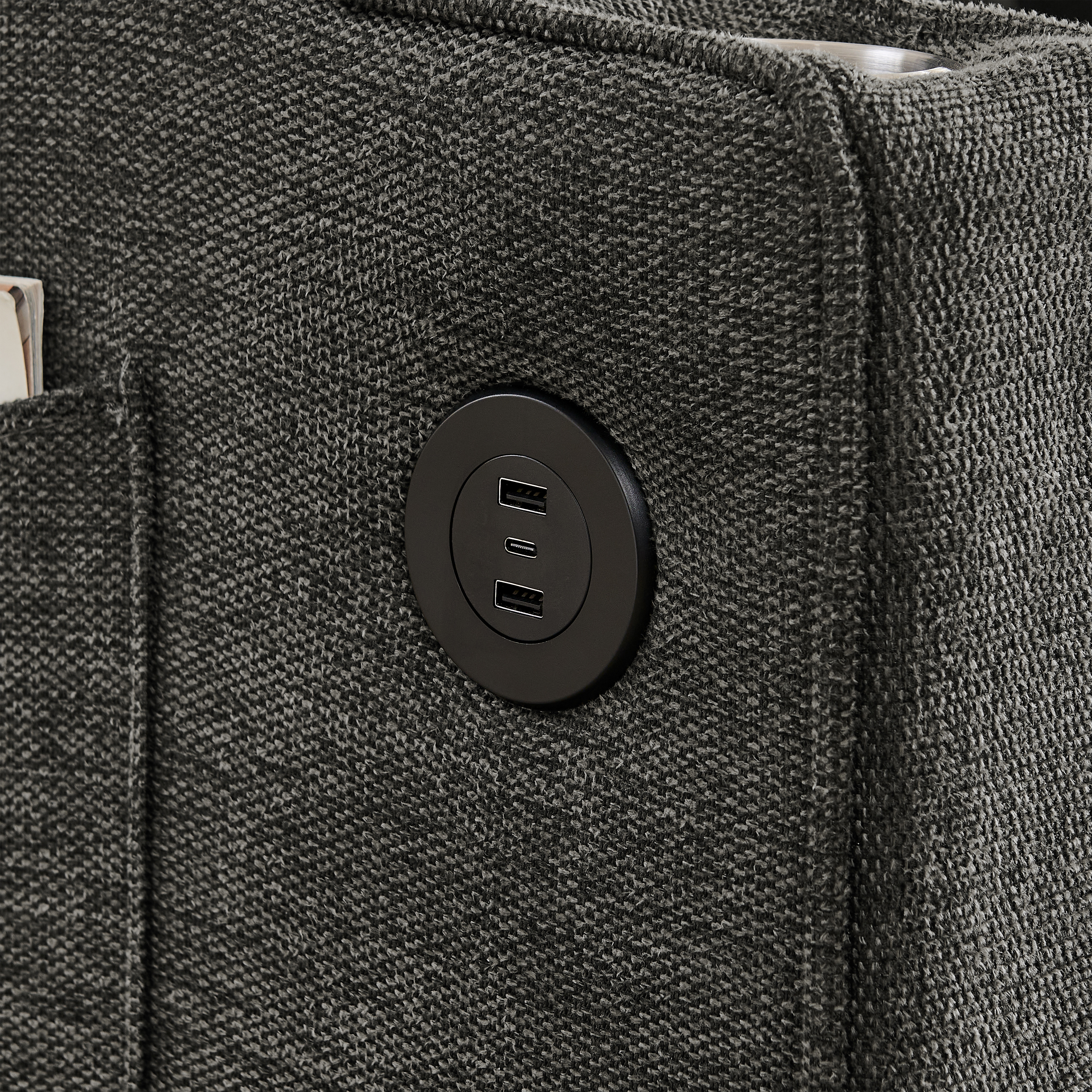 Canapé convertible, ports USB, prises et recharge intégrées, 190 x 85 x 86 cm, tissu et acier, gris - vue 4