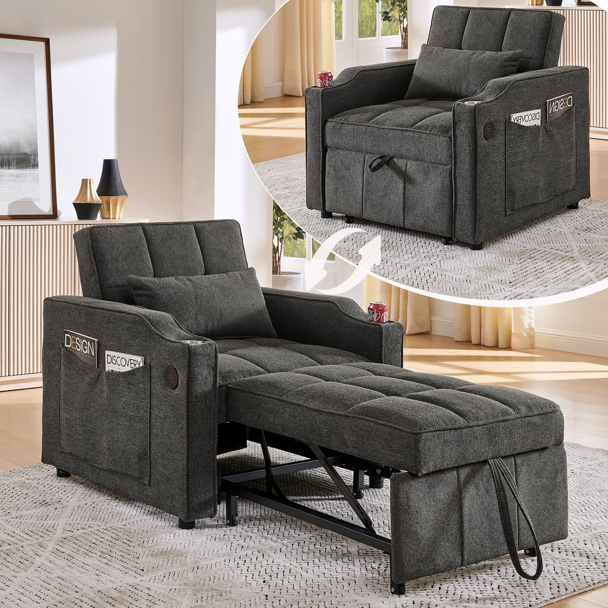 3-in-1 Schlafsessel mit USB/Type-C Anschluss, Schl