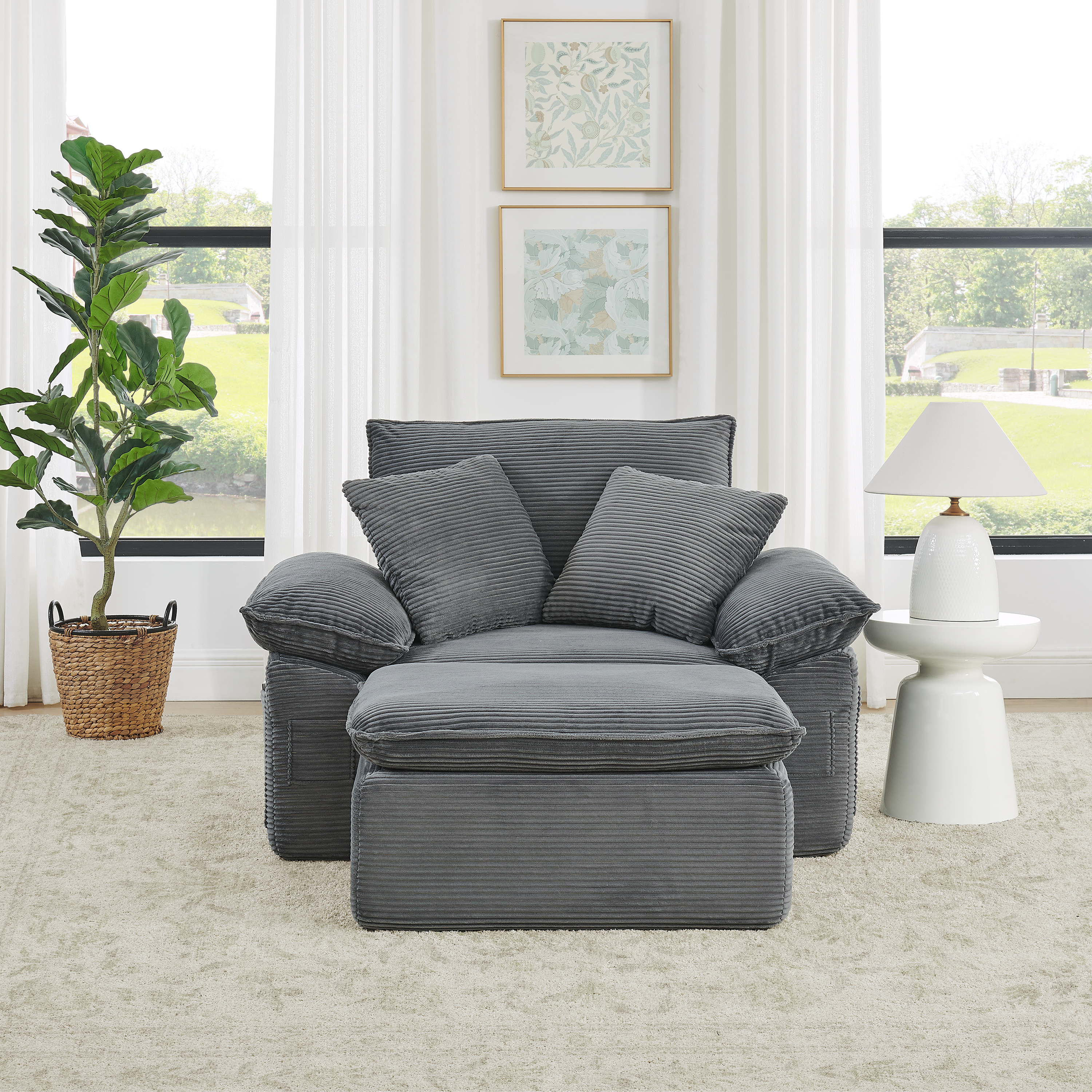 Canapé cloud 1 place convertible gris clair avec repose-pieds - vue 3