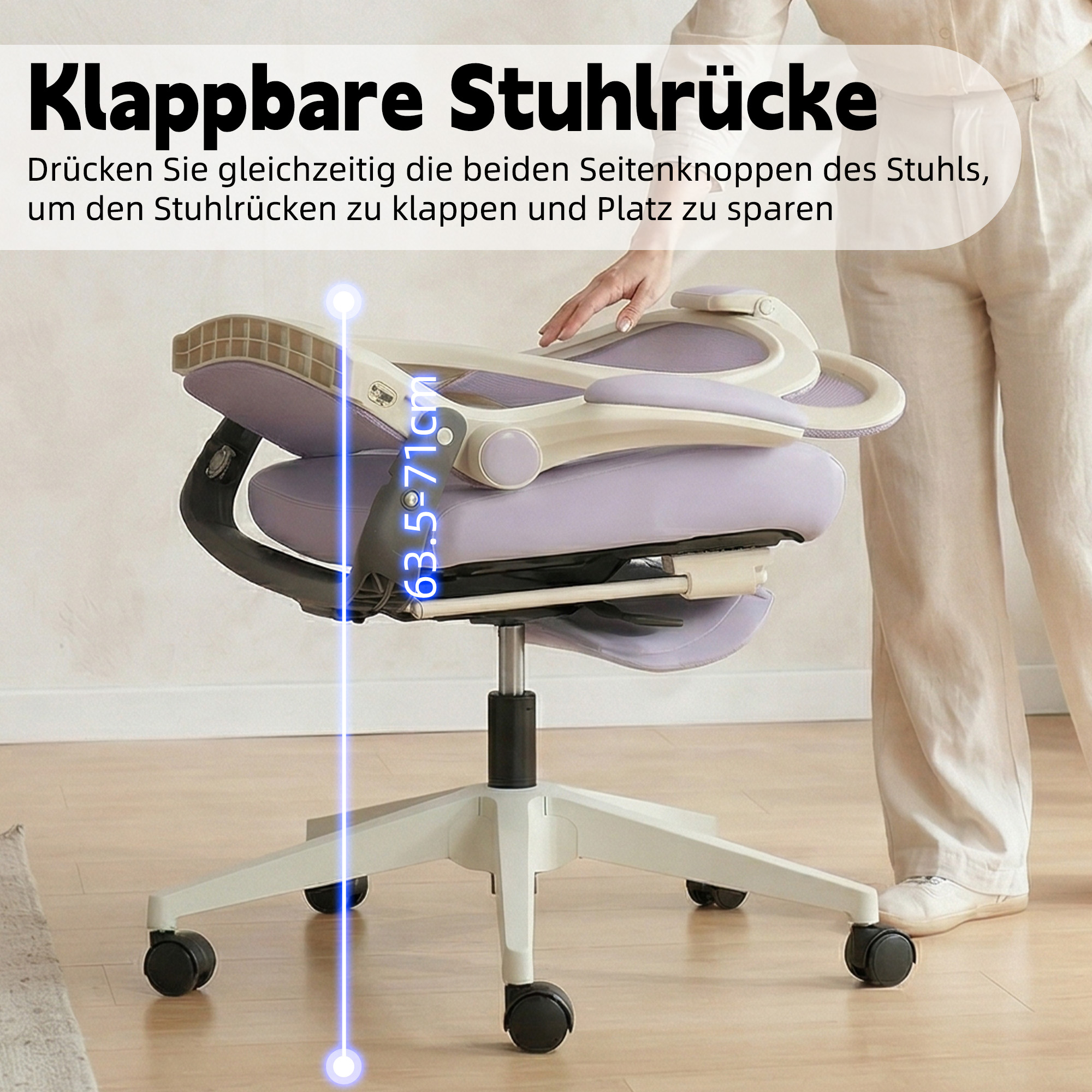 Chaise de bureau, 1 pièce, pliable, appui-tête réglable, 62 x 48,5 x 129 cm, mousse, Purple - vue 2