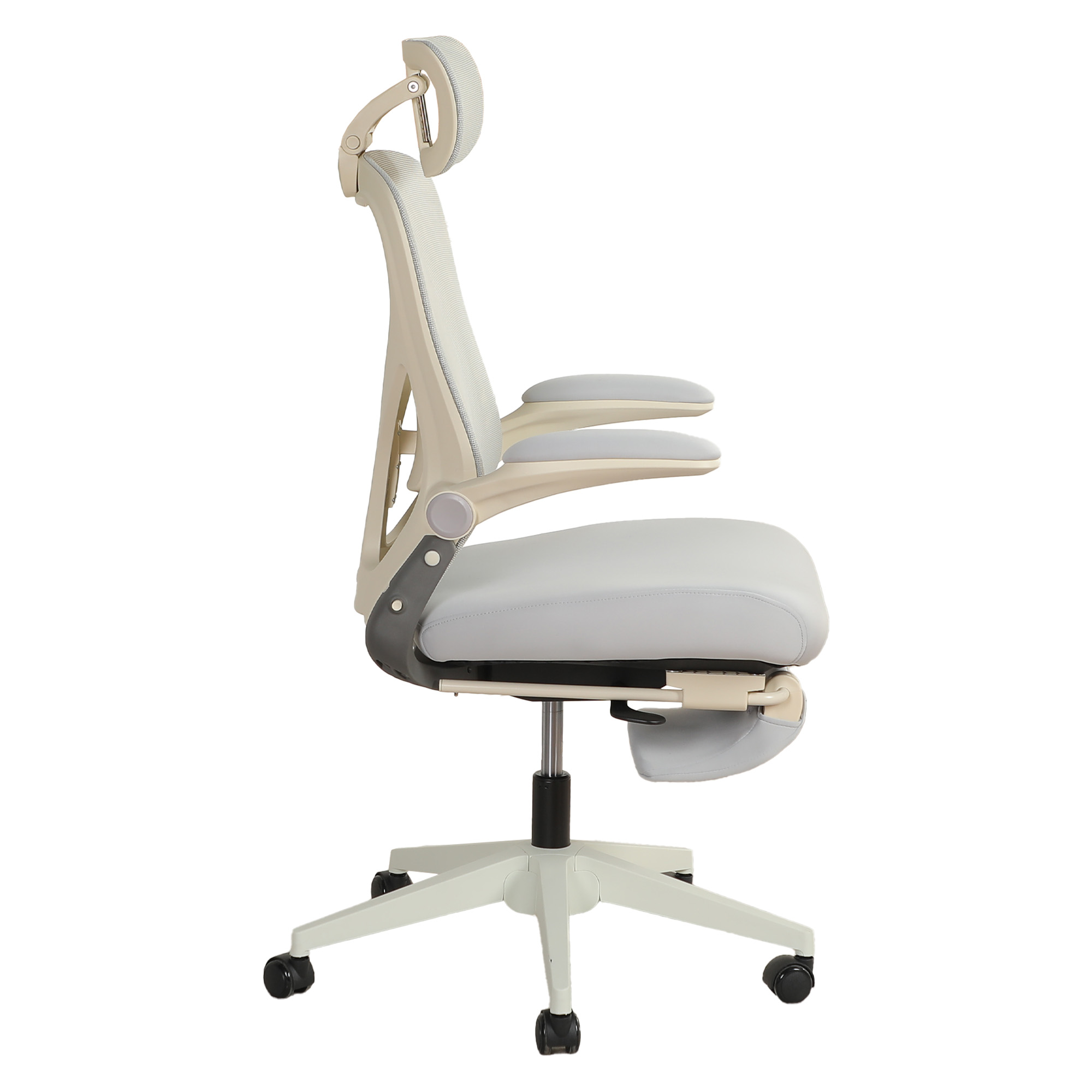 Chaise de bureau, 1 pièce, pliable, appui-tête réglable, 62 x 48,5 x 129 cm, mousse, gris - vue 4