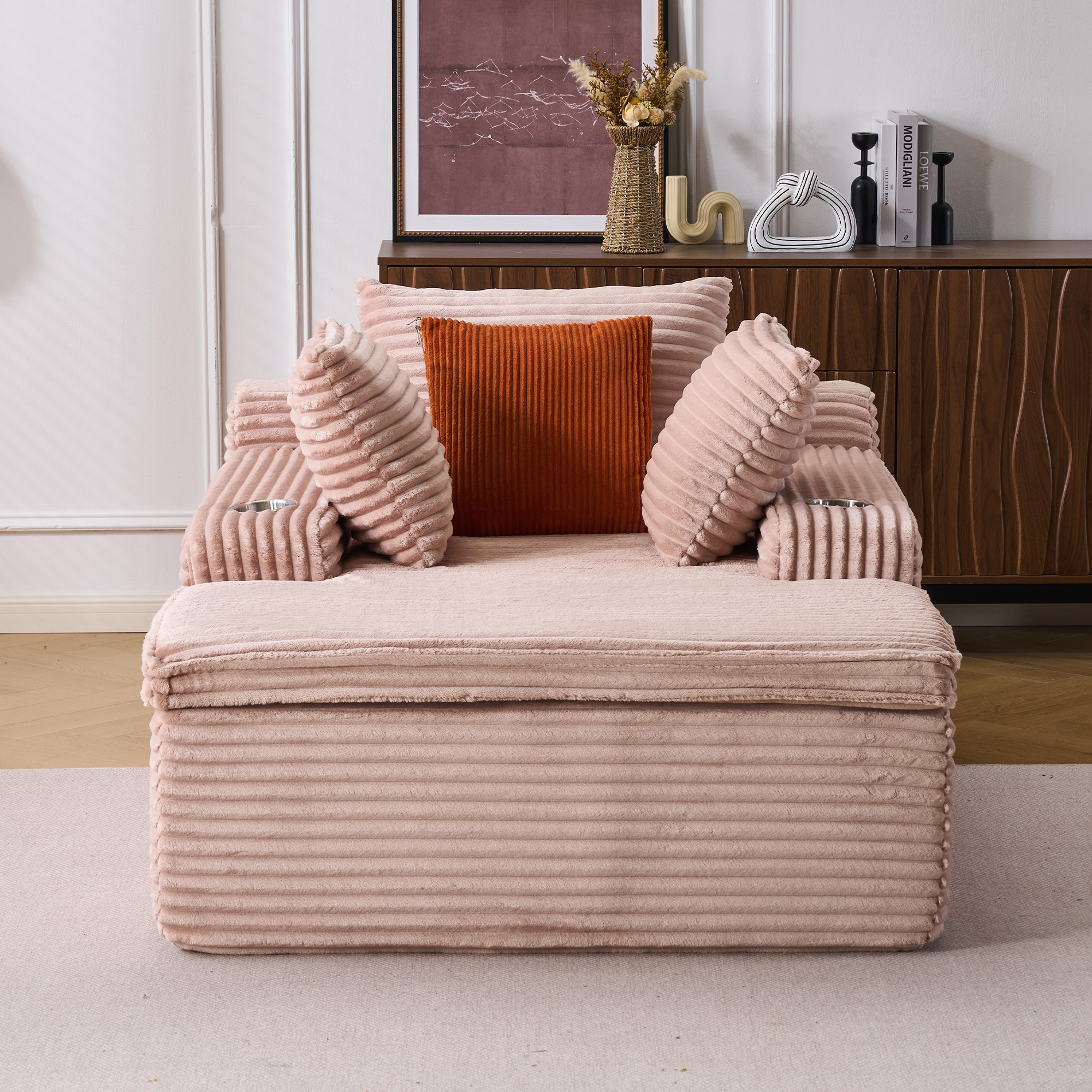 Canapé, sans montage, 165 x 112 x 63 cm, velours côtelé, rose - vue 2