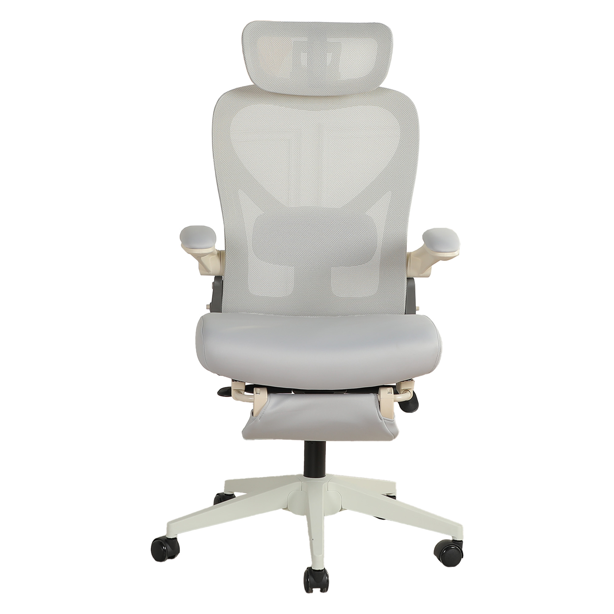 Chaise de bureau, 1 pièce, pliable, appui-tête réglable, 62 x 48,5 x 129 cm, mousse, gris - vue 1