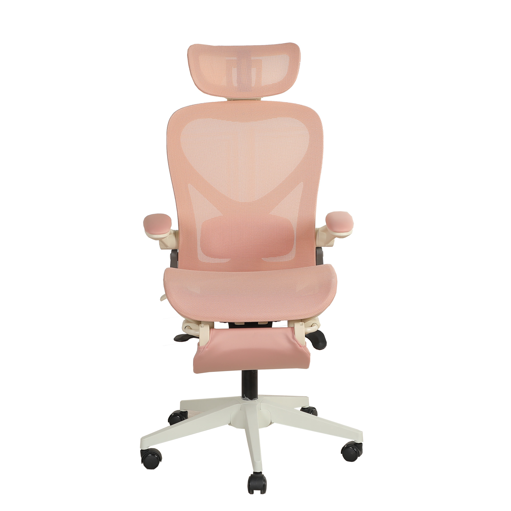 Chaise de bureau, 1 pièce, pliable, appui-tête réglable, 62 x 48,5 x 129 cm, Mesh, rose - vue 1