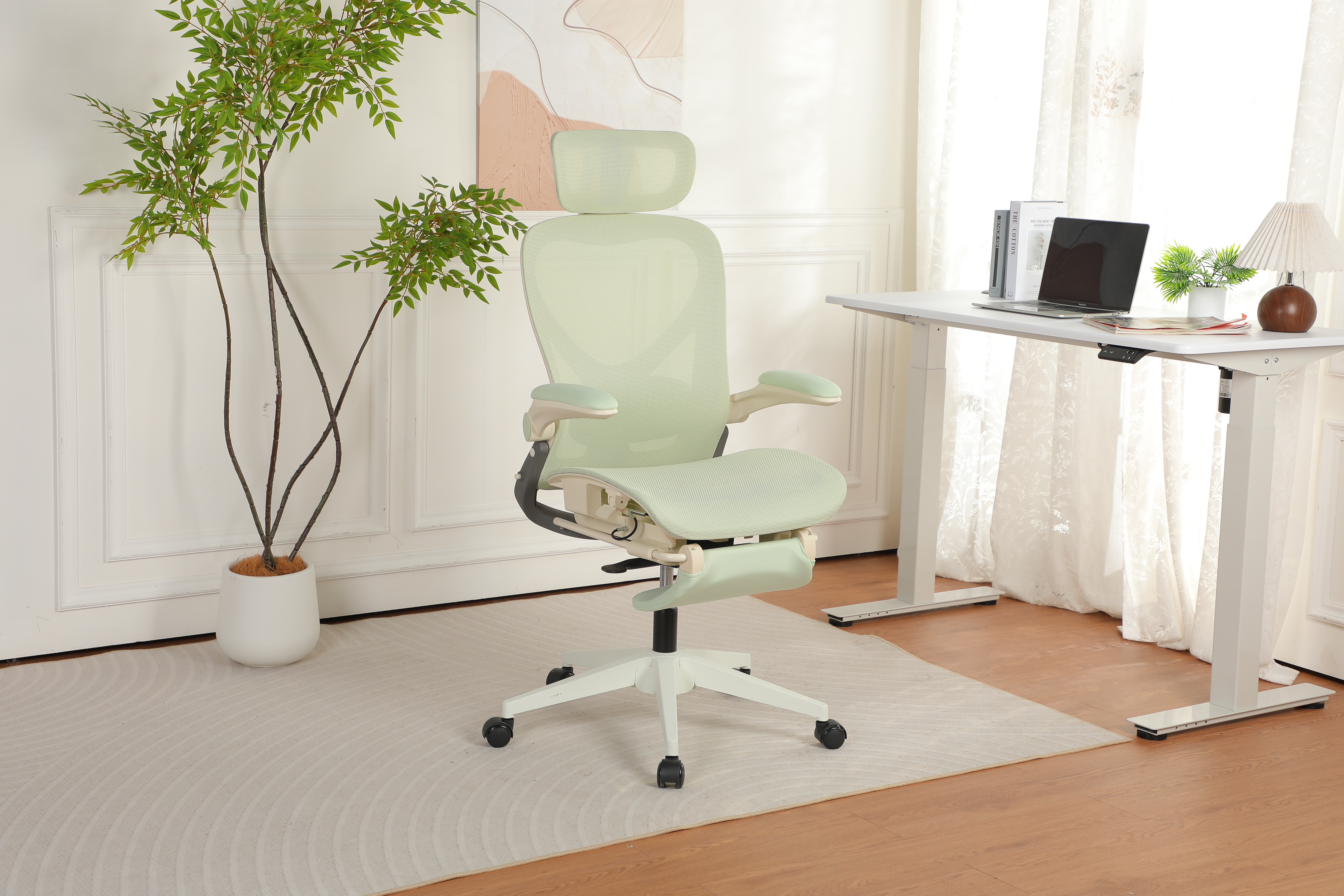 Chaise de bureau, 1 pièce, pliable, appui-tête réglable, 62 x 48,5 x 129 cm, Mesh, vert - vue 5