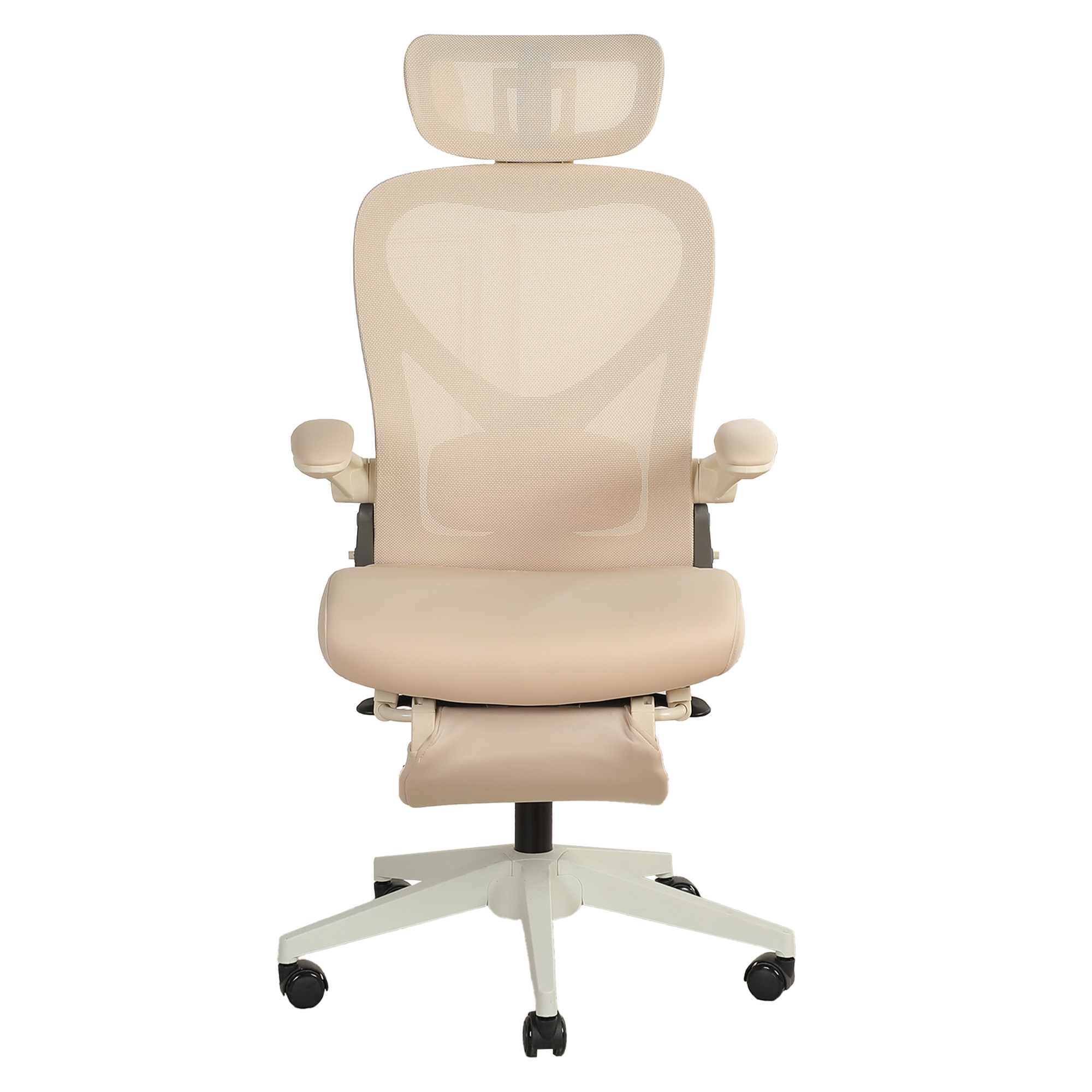 Chaise de bureau, 1 pièce, pliable, appui-tête réglable, 62 x 48,5 x 129 cm, mousse, crème - vue 1