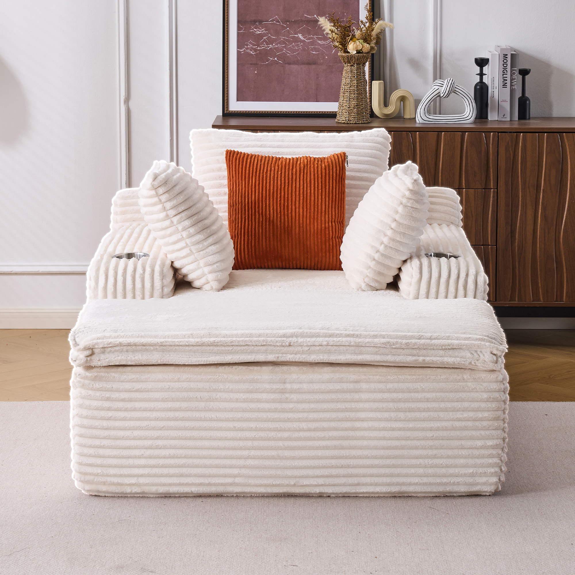Canapé, sans montage, 165 x 112 x 63 cm, velours côtelé, beige - vue 2