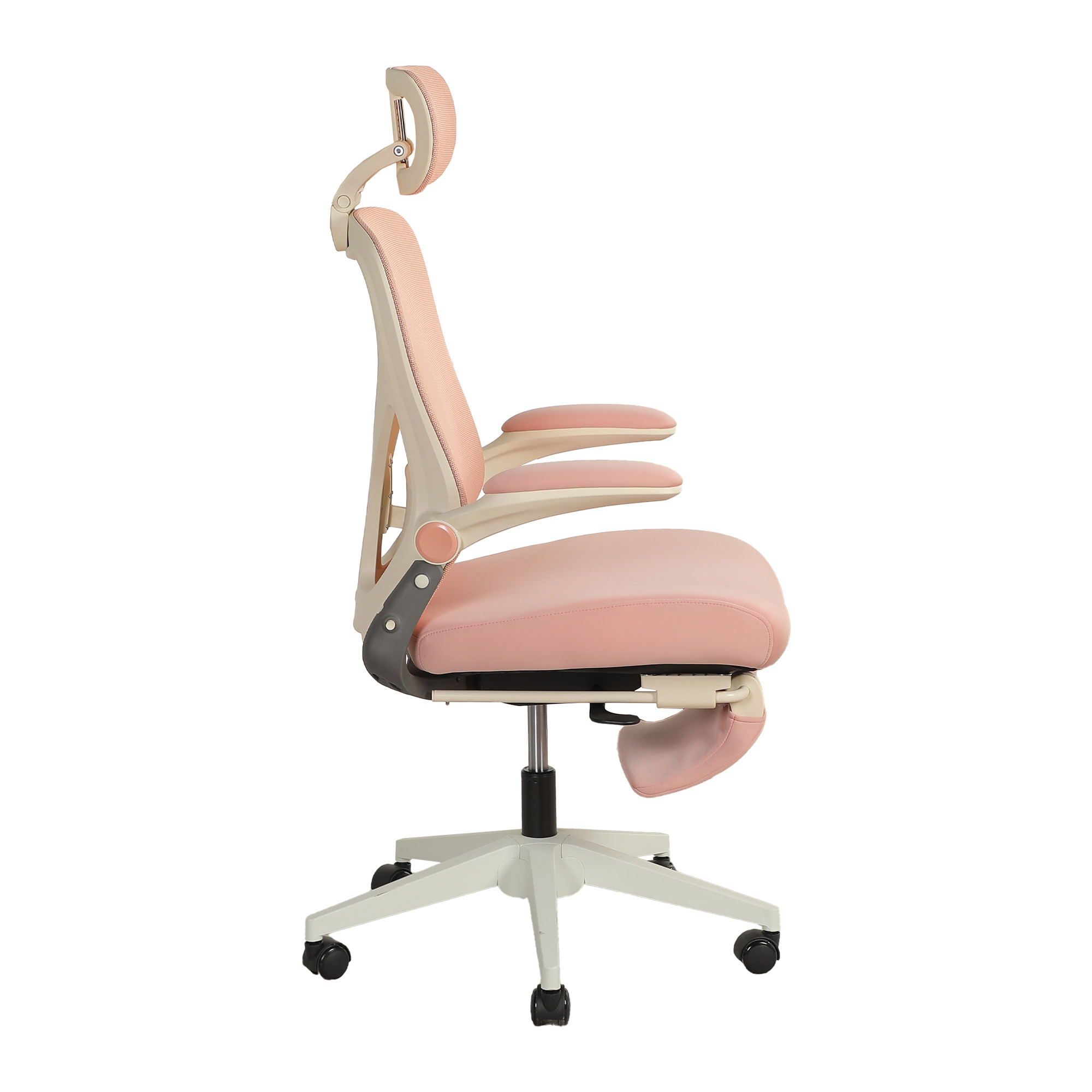 Chaise de bureau, 1 pièce, pliable, appui-tête réglable, 62 x 48,5 x 129 cm, mousse, rose - vue 2