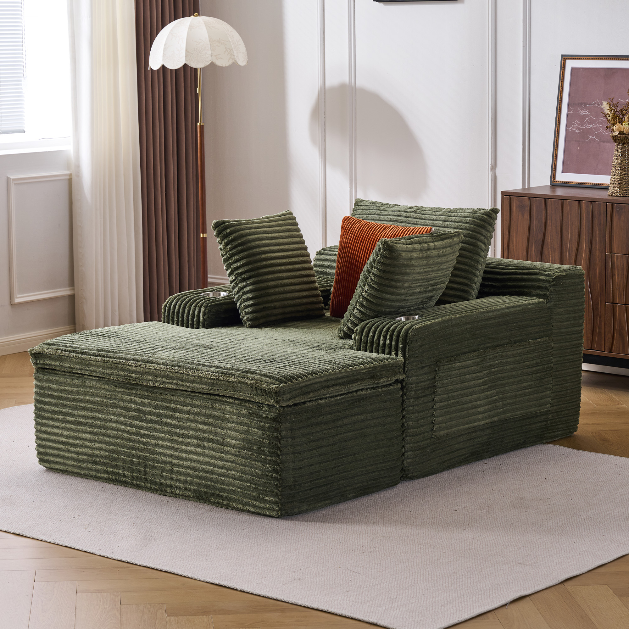 Canapé, sans montage, 165 x 112 x 63 cm, velours côtelé, vert - vue 1