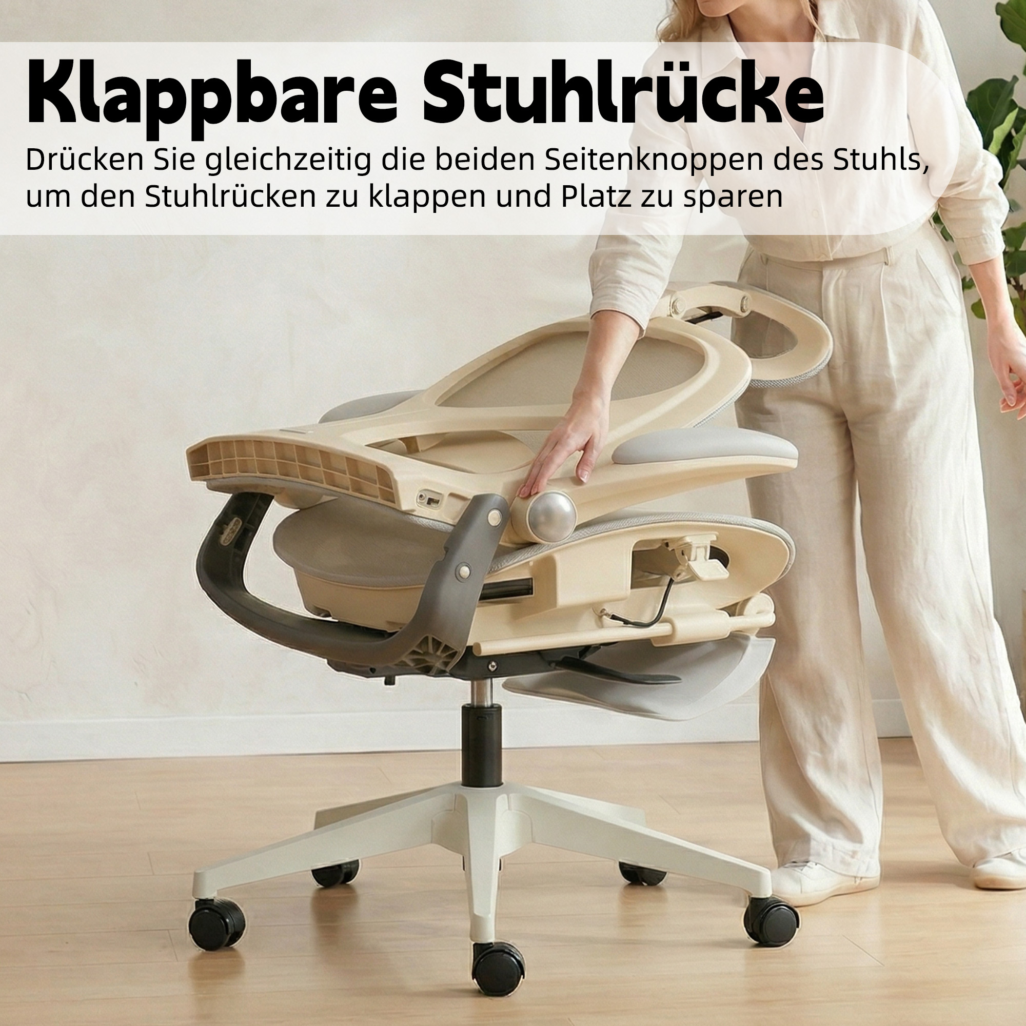Chaise de bureau, 1 pièce, pliable, appui-tête réglable, 62 x 48,5 x 129 cm, Mesh, gris - vue 2