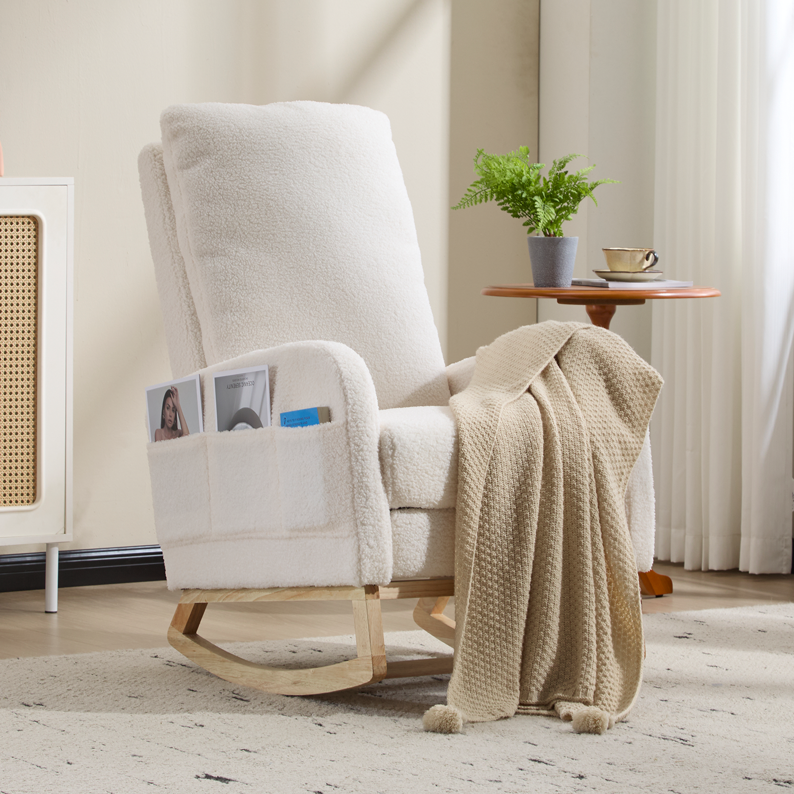 Fauteuil à bascule, 1 pièce, 75 x 63 x 104 cm, bois, blanc - vue 5