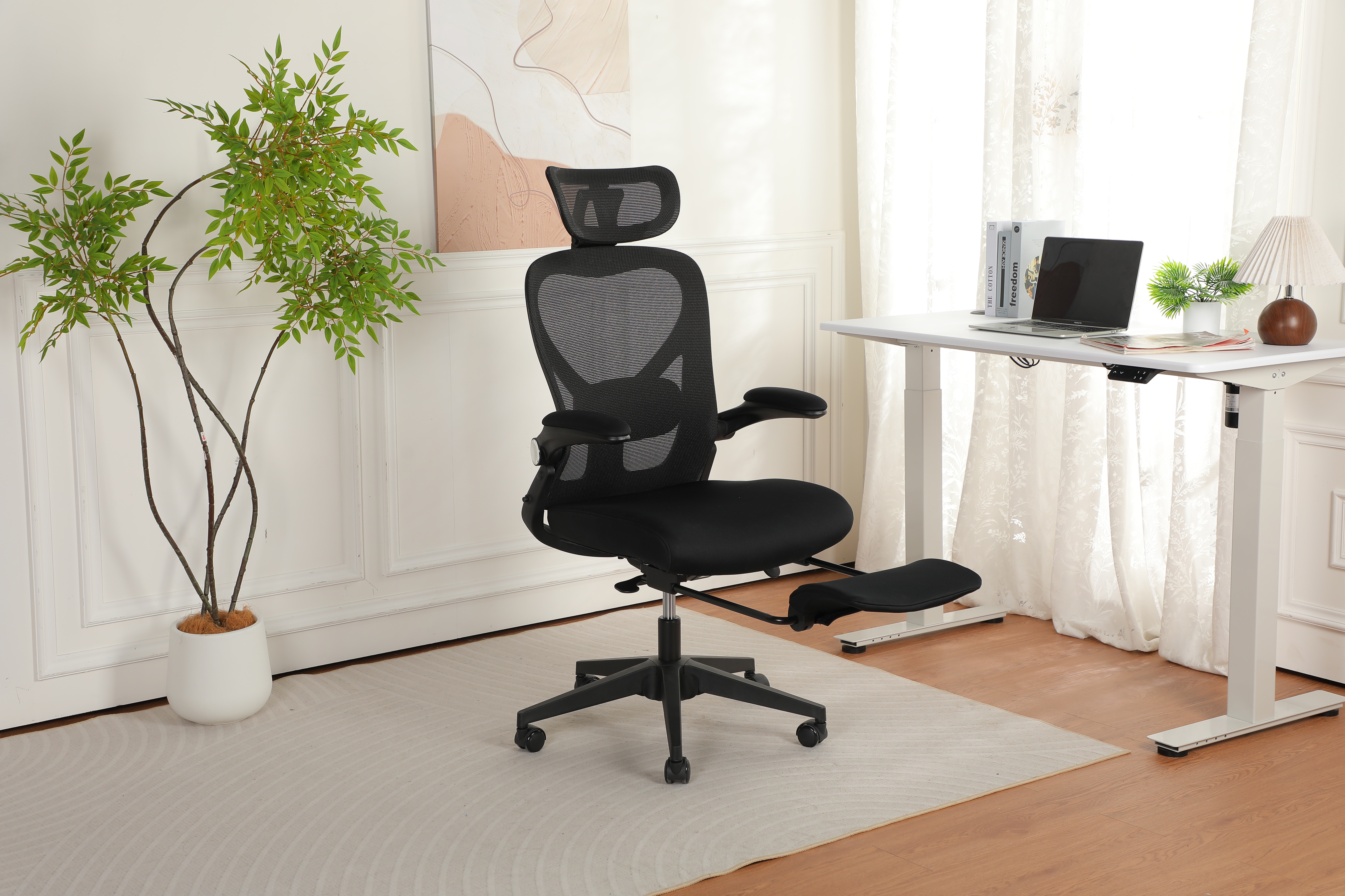Chaise de bureau, 1 pièce, pliable, appui-tête réglable, 62 x 48,5 x 129 cm, mousse, noir - vue 4