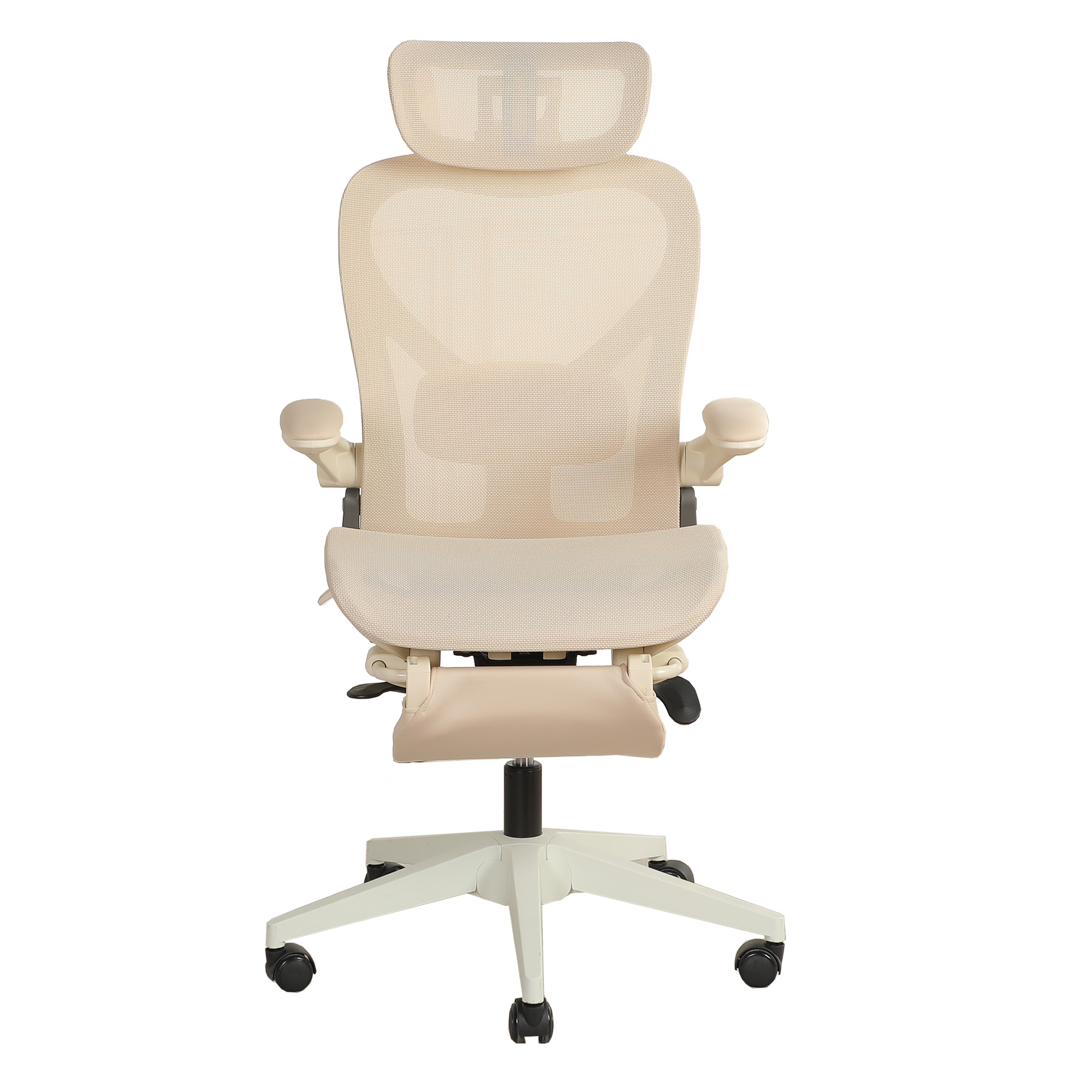 Chaise de bureau, 1 pièce, pliable, appui-tête réglable, 62 x 48,5 x 129 cm, Mesh, crème - vue 1