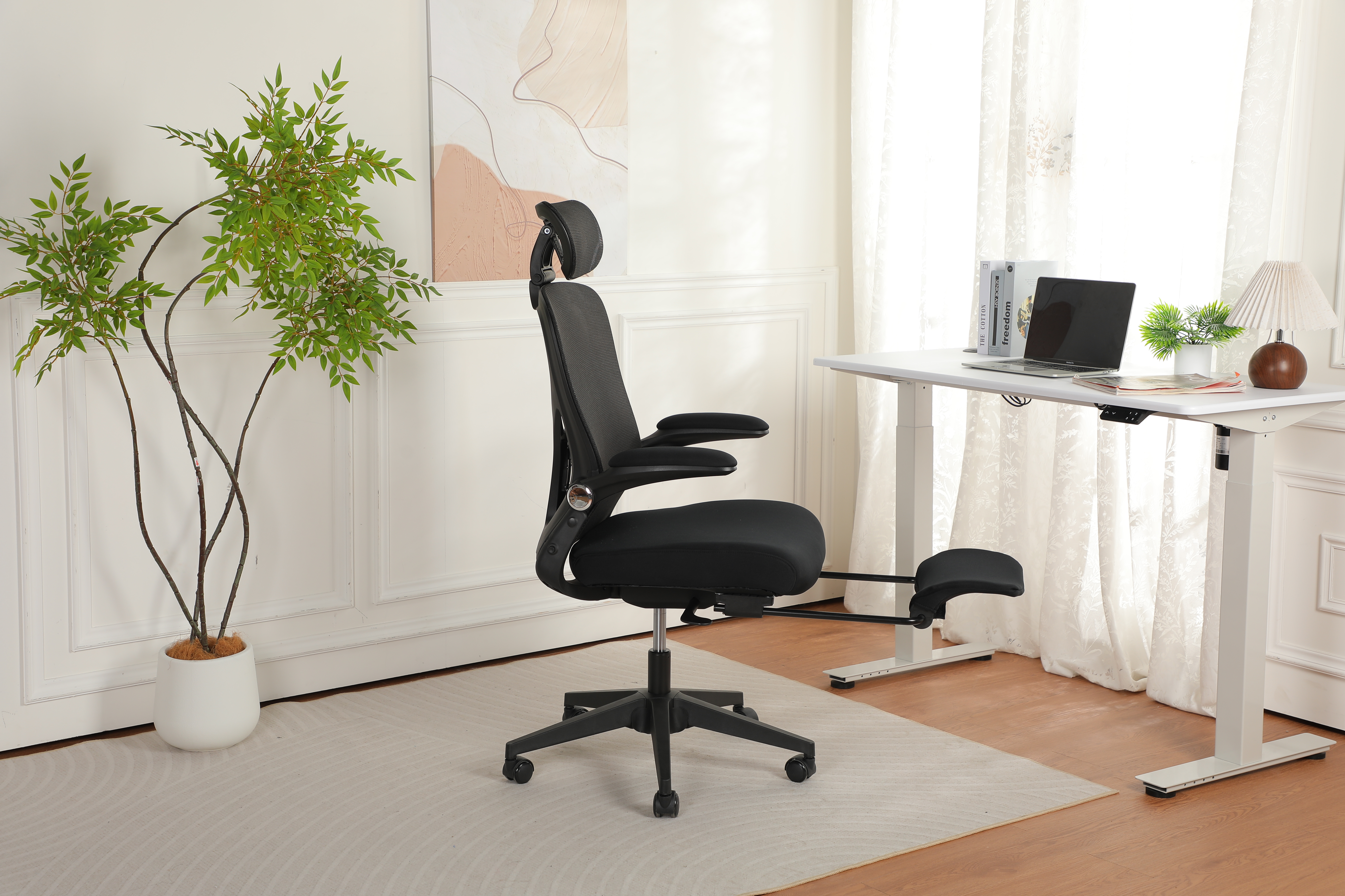 Chaise de bureau, 1 pièce, pliable, appui-tête réglable, 62 x 48,5 x 129 cm, mousse, noir - vue 5