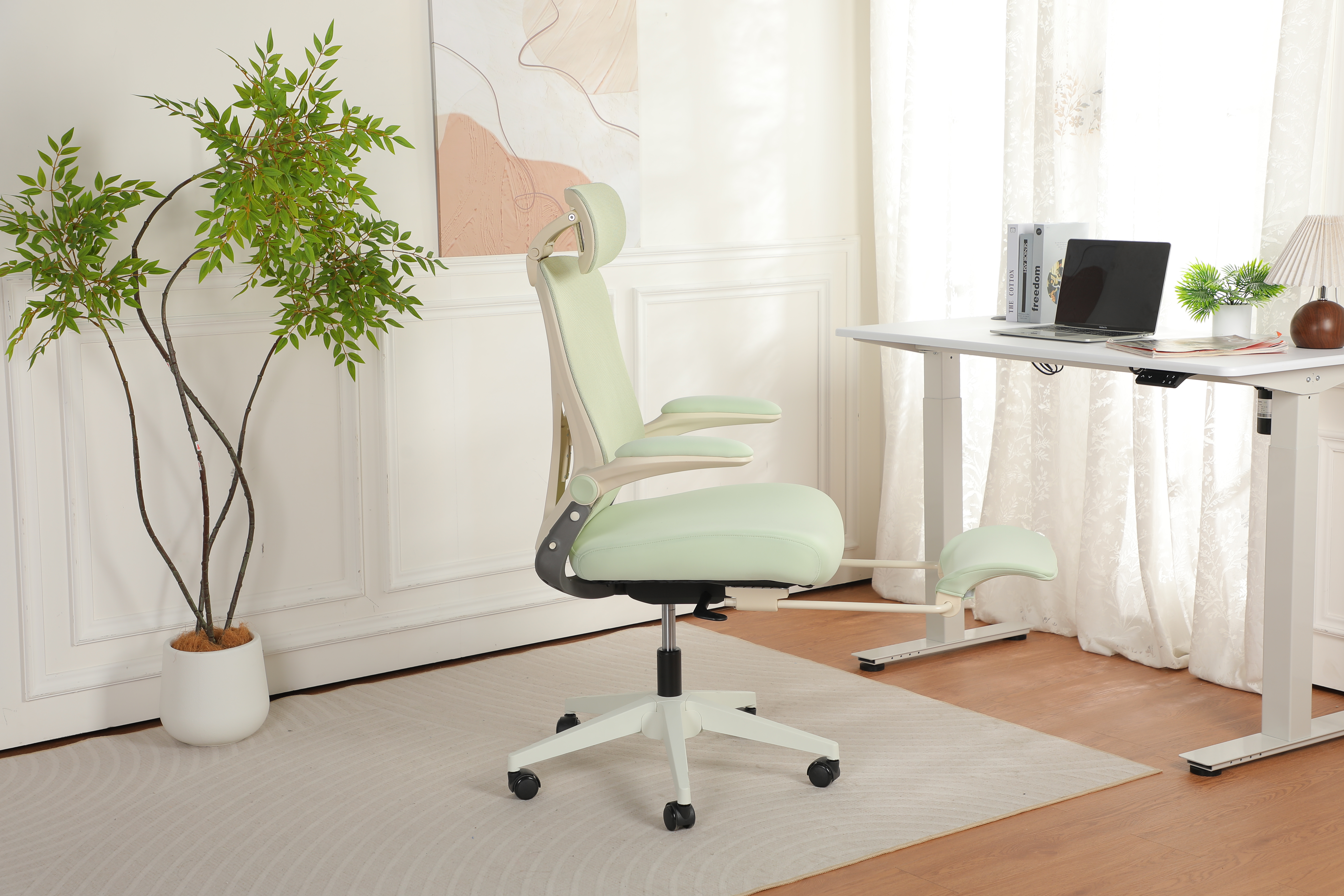 Chaise de bureau, 1 pièce, pliable, appui-tête réglable, 62 x 48,5 x 129 cm, mousse, vert - vue 4