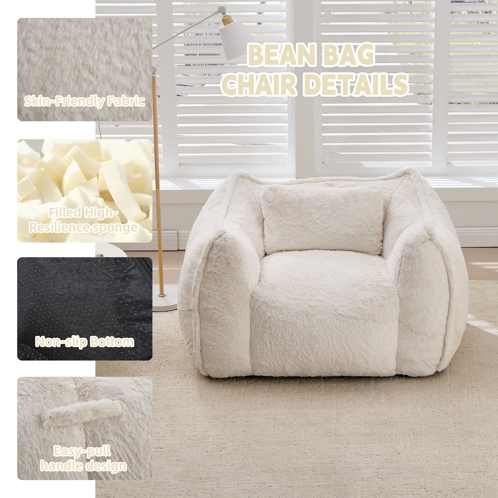 Giant Bean Bag Chair with pillow, Comfy Large Bean