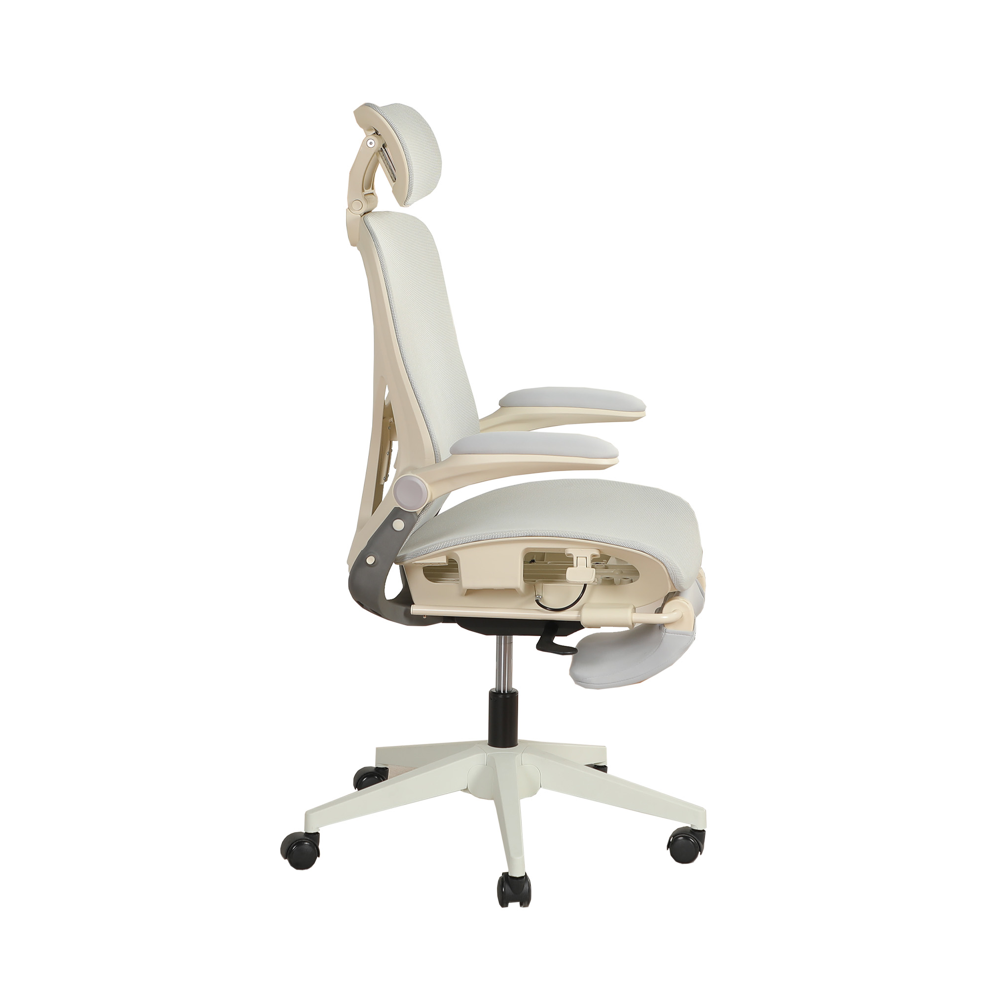 Chaise de bureau, 1 pièce, pliable, appui-tête réglable, 62 x 48,5 x 129 cm, Mesh, gris - vue 3