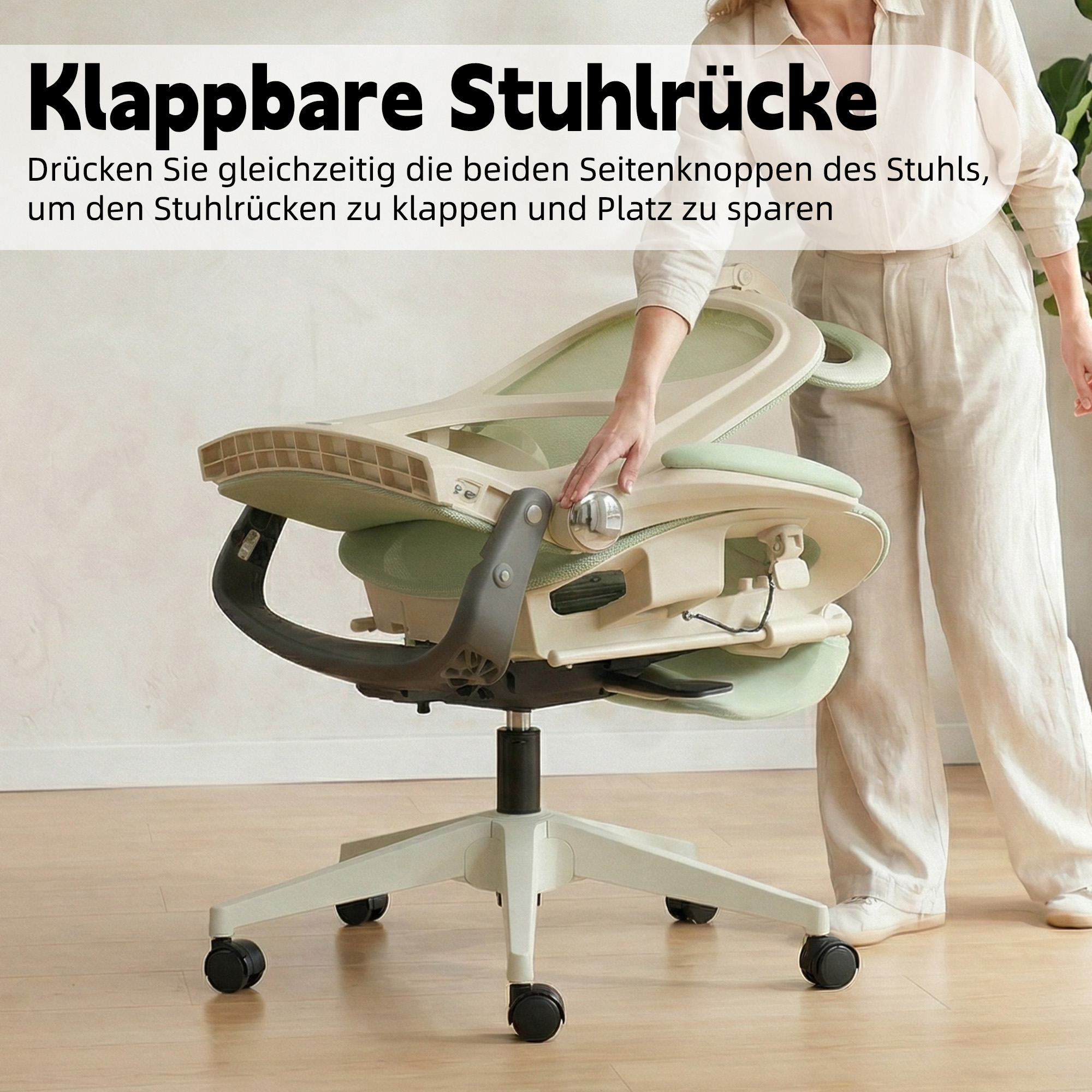 Chaise de bureau, 1 pièce, pliable, appui-tête réglable, 62 x 48,5 x 129 cm, Mesh, vert - vue 2