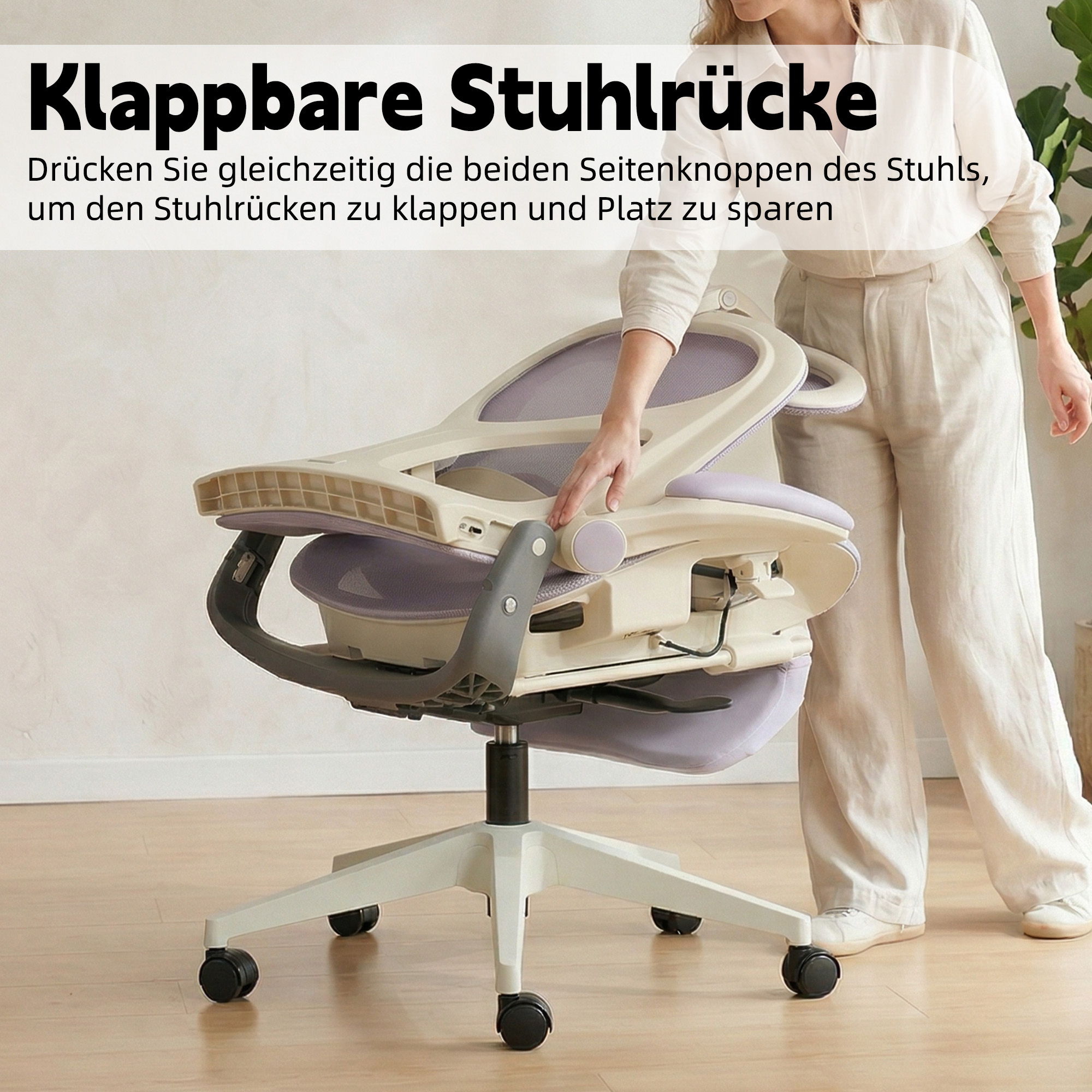 Chaise de bureau, 1 pièce, pliable, appui-tête réglable, 62 x 48,5 x 129 cm, Mesh, Purple - vue 3