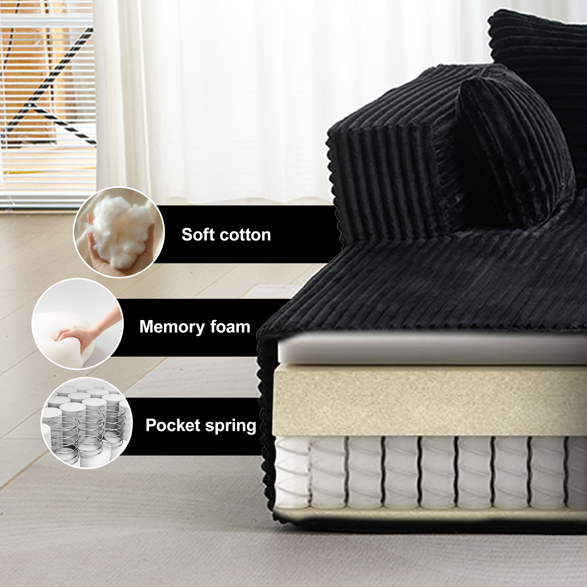 Garnissage mousse avec structure à ressorts