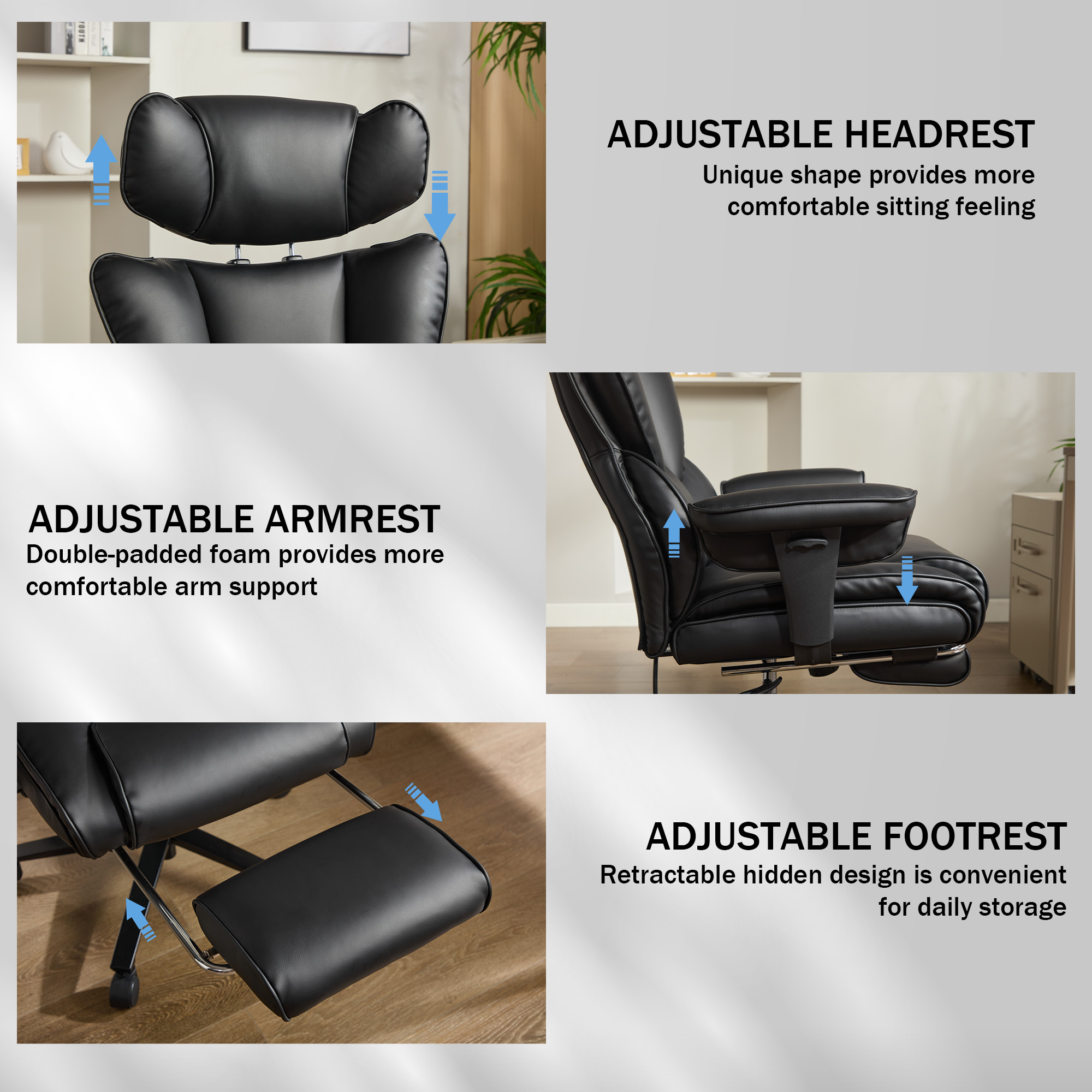 revêtement simili‑cuir PU facile à nettoyer, assise en mousse