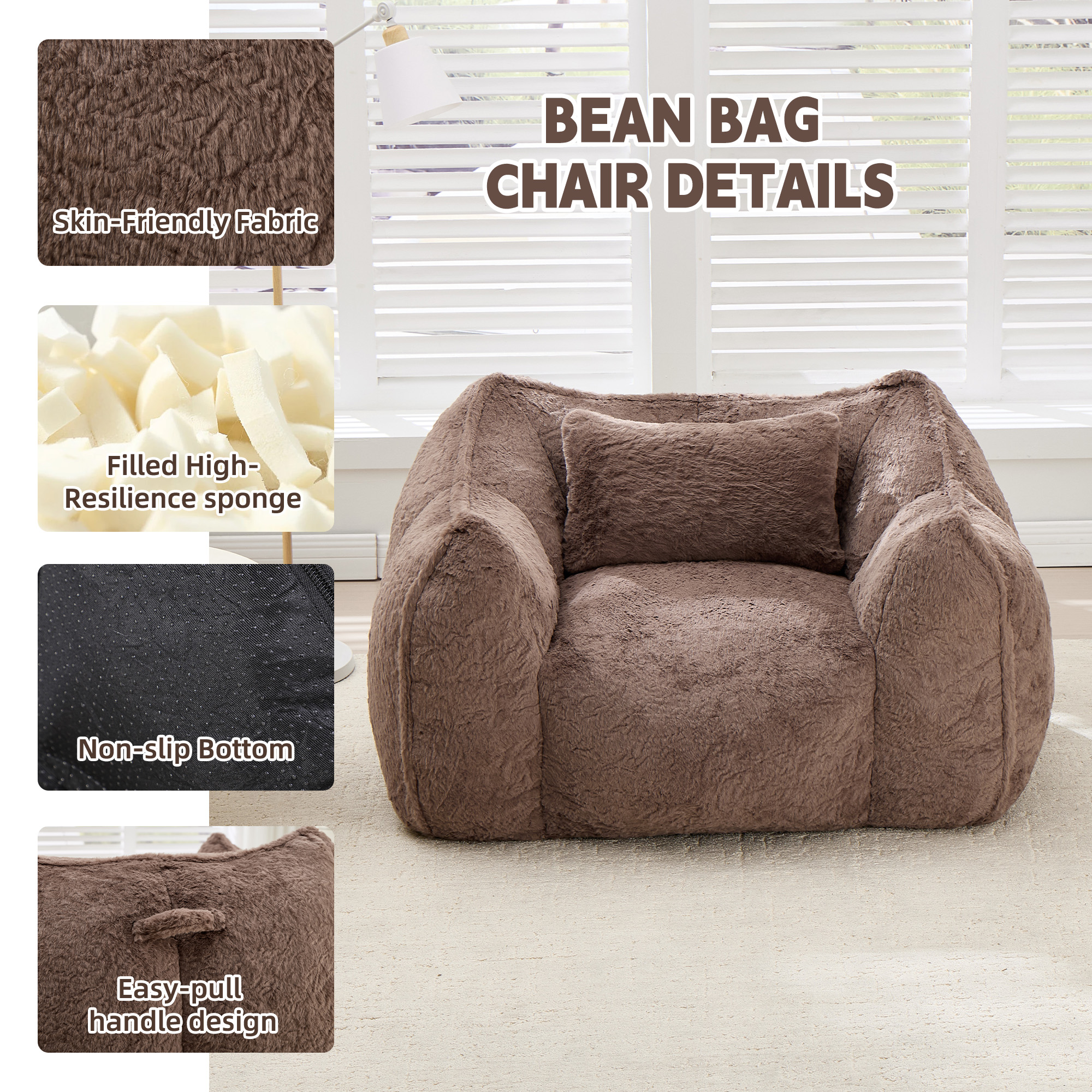 Fauteuil de relaxation fausse fourrure kaki
