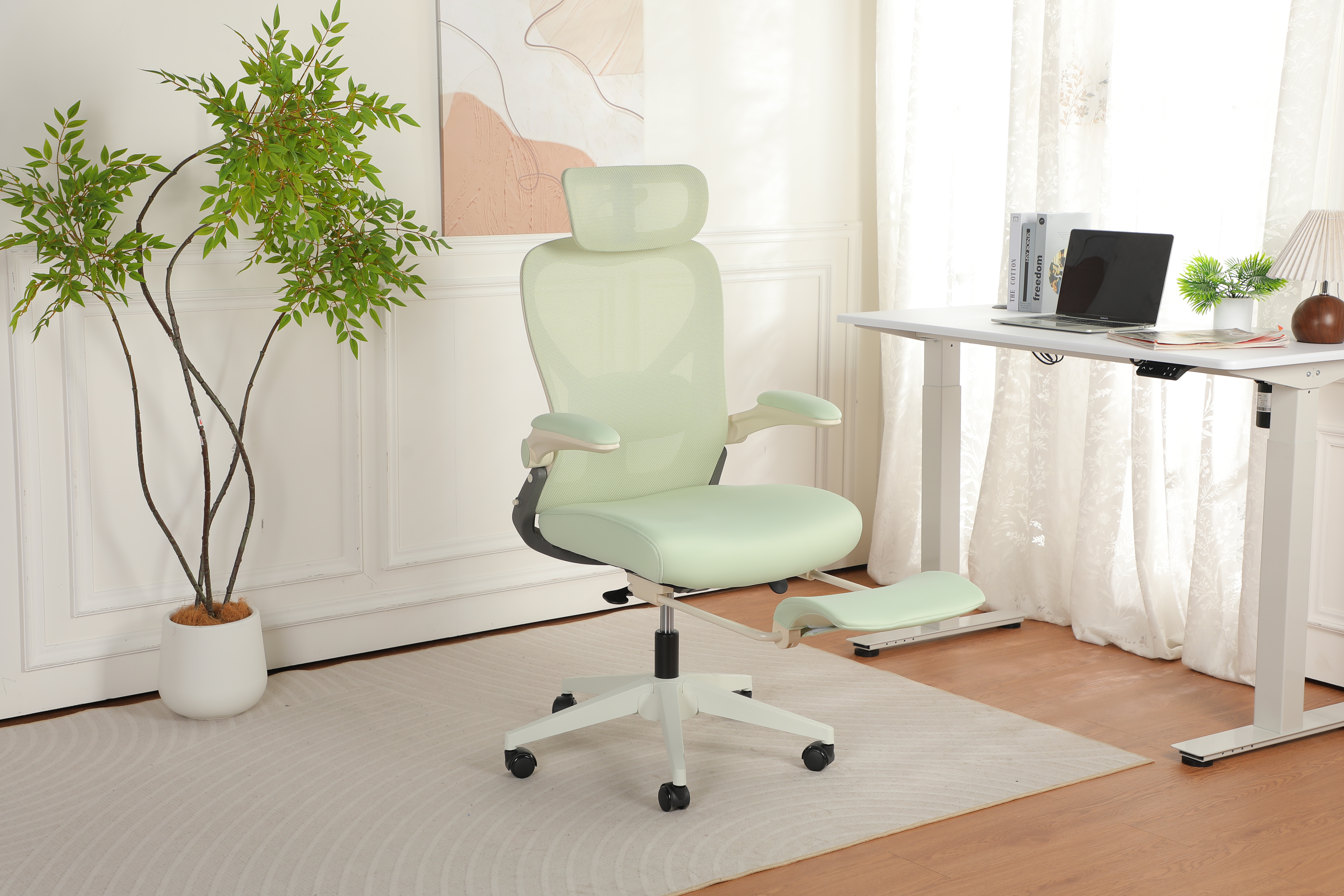 Chaise de bureau, 1 pièce, pliable, appui-tête réglable, 62 x 48,5 x 129 cm, mousse, vert - vue 5