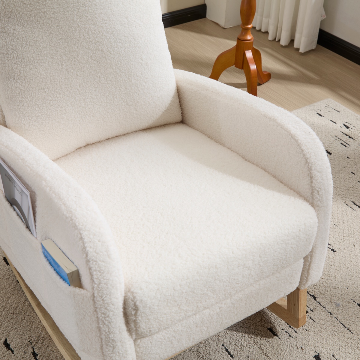 Fauteuil à bascule, 1 pièce, 75 x 63 x 104 cm, bois, blanc - vue 4