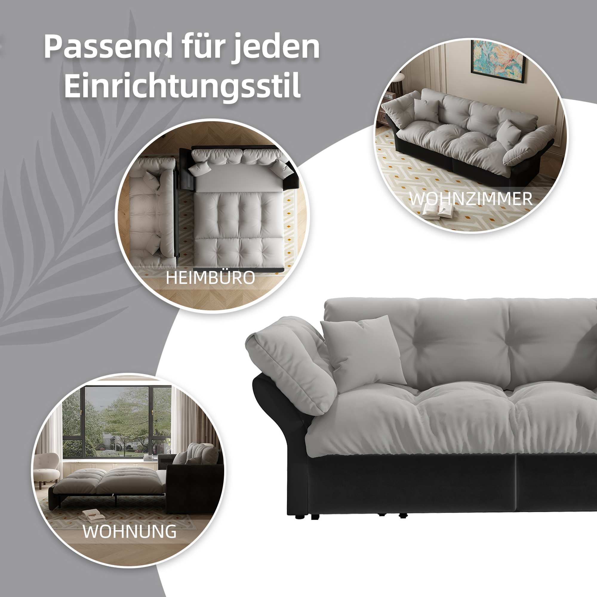 Canapé-lit convertible 3-en-1, velours, mousse haute qualité, structure acier premium, se transforme en chaise longue ou lit Queen, pour salon et chambre, confort assise et couchage, design haut de gamme - image 8