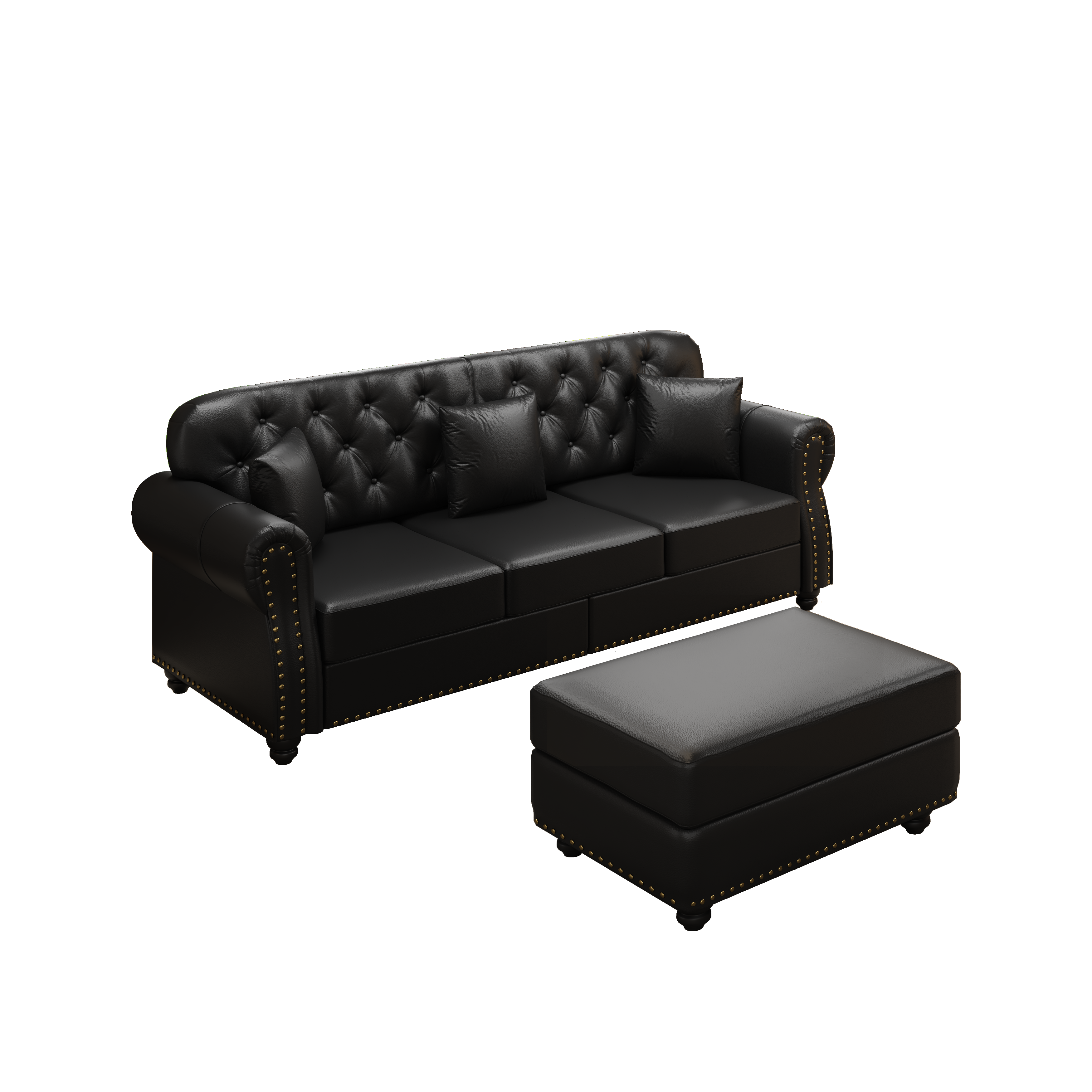 Image 16 – Canapé Chesterfield noir – 210 x 76 x 86 cm