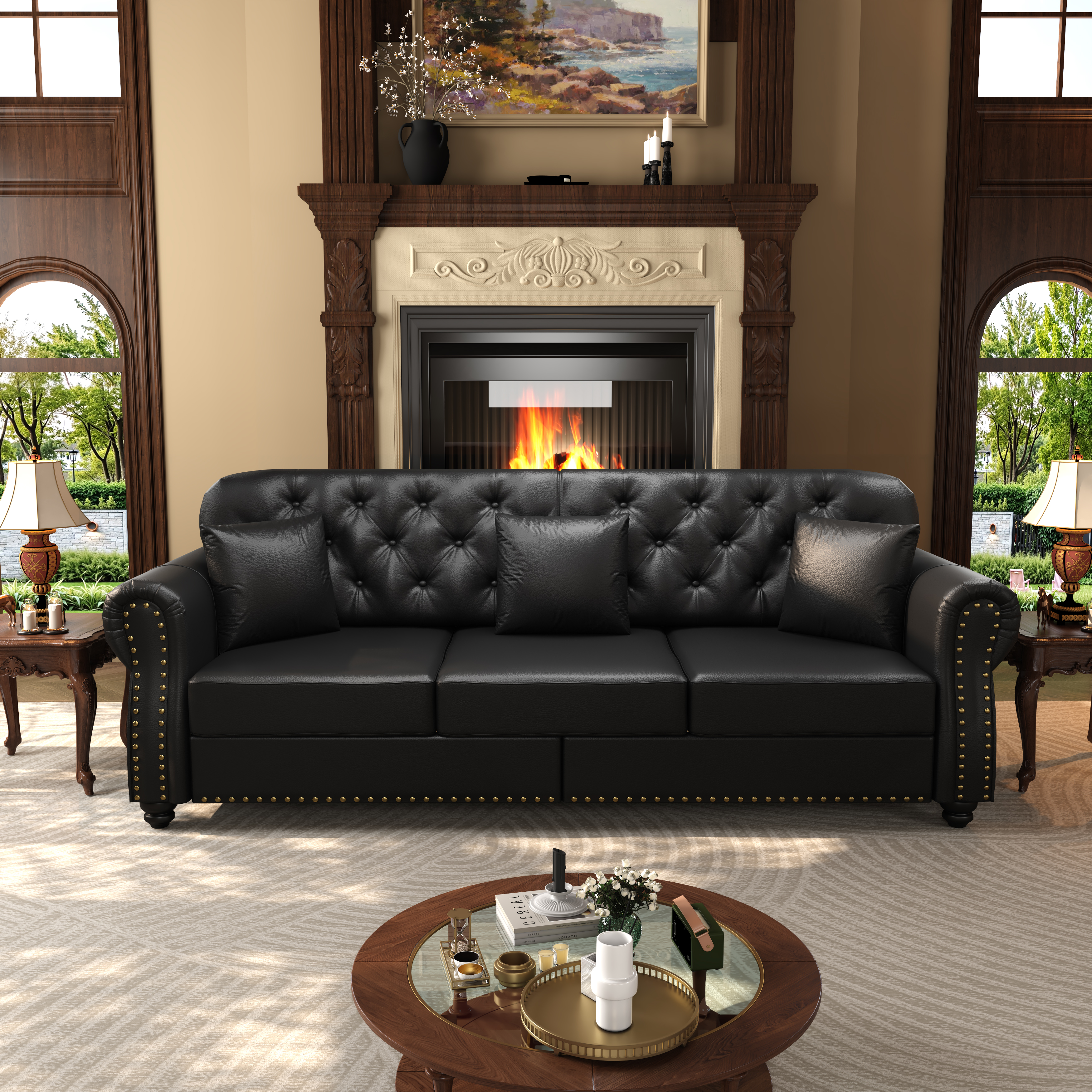 Image 2 – Canapé Chesterfield noir – 210 x 76 x 86 cm