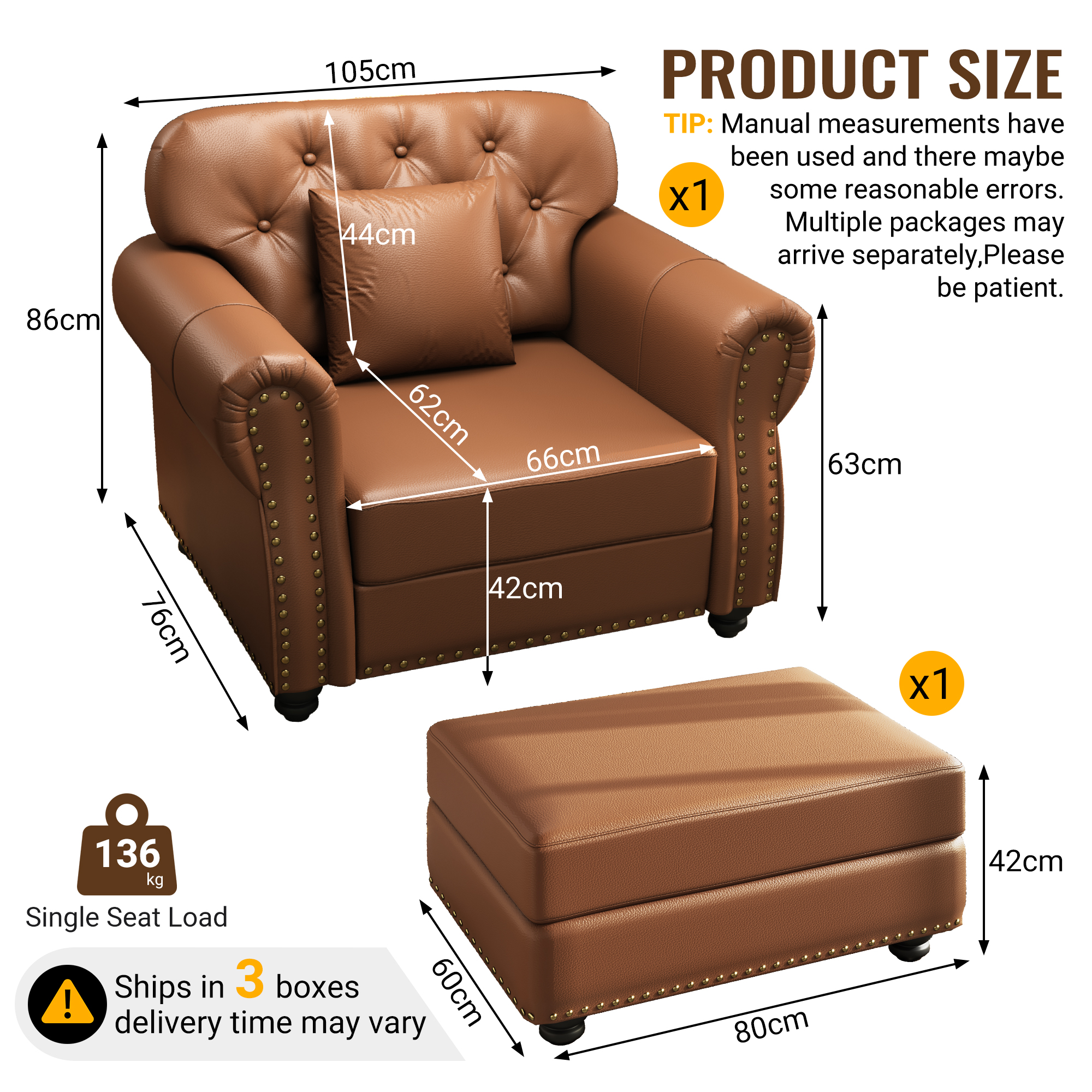 Image 2 – Canapé Chesterfield noir – 105 x 76 x 86 cm