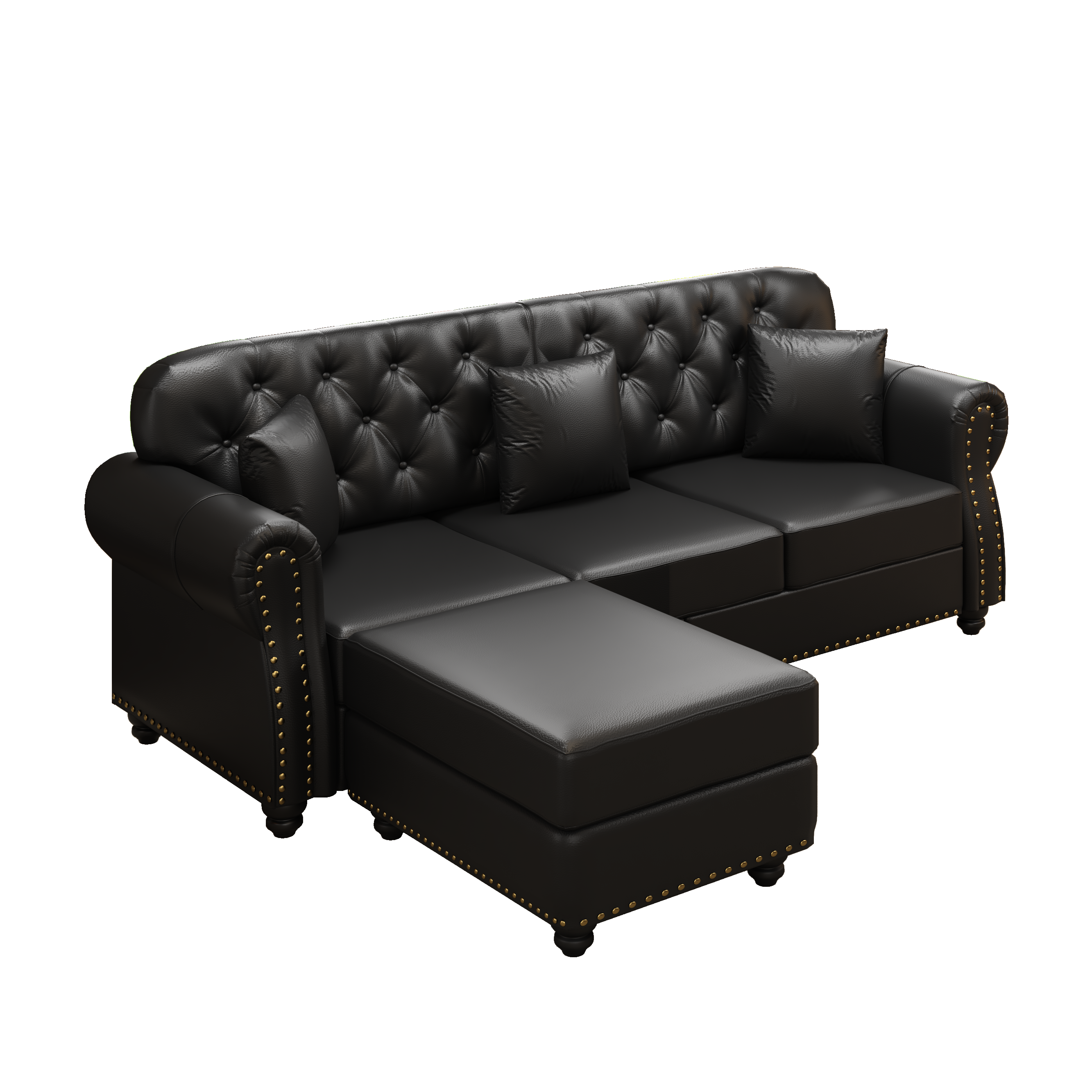 Image 17 – Canapé Chesterfield noir – 210 x 76 x 86 cm