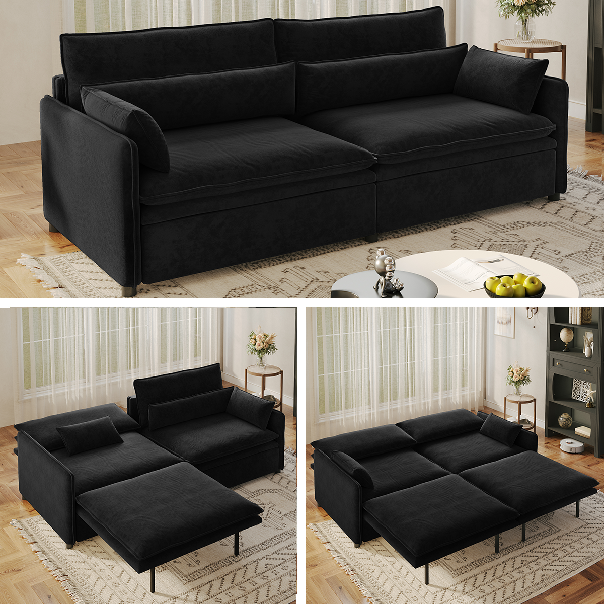 Canapé convertible chenille noir
