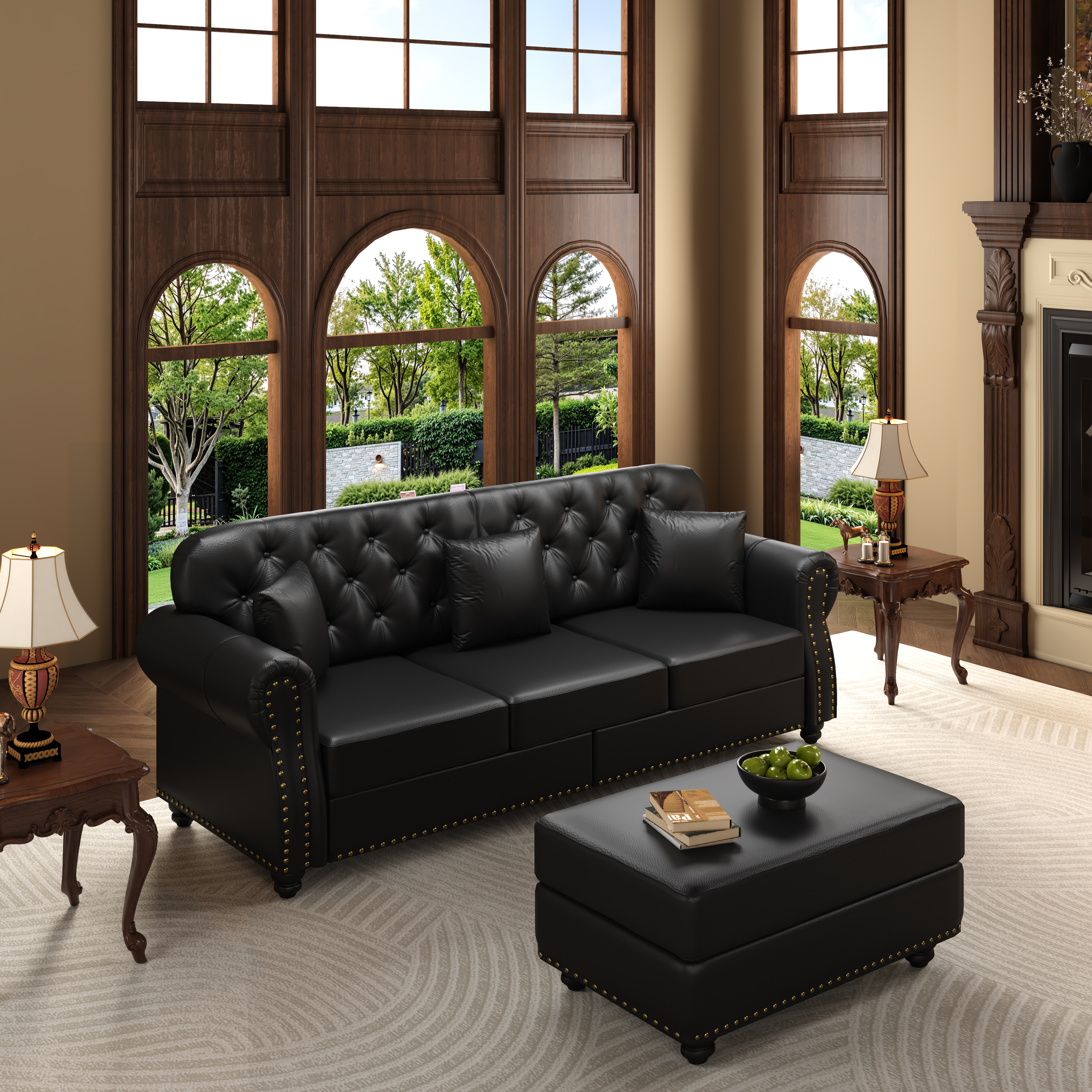 Image 5 – Canapé Chesterfield noir – 210 x 76 x 86 cm