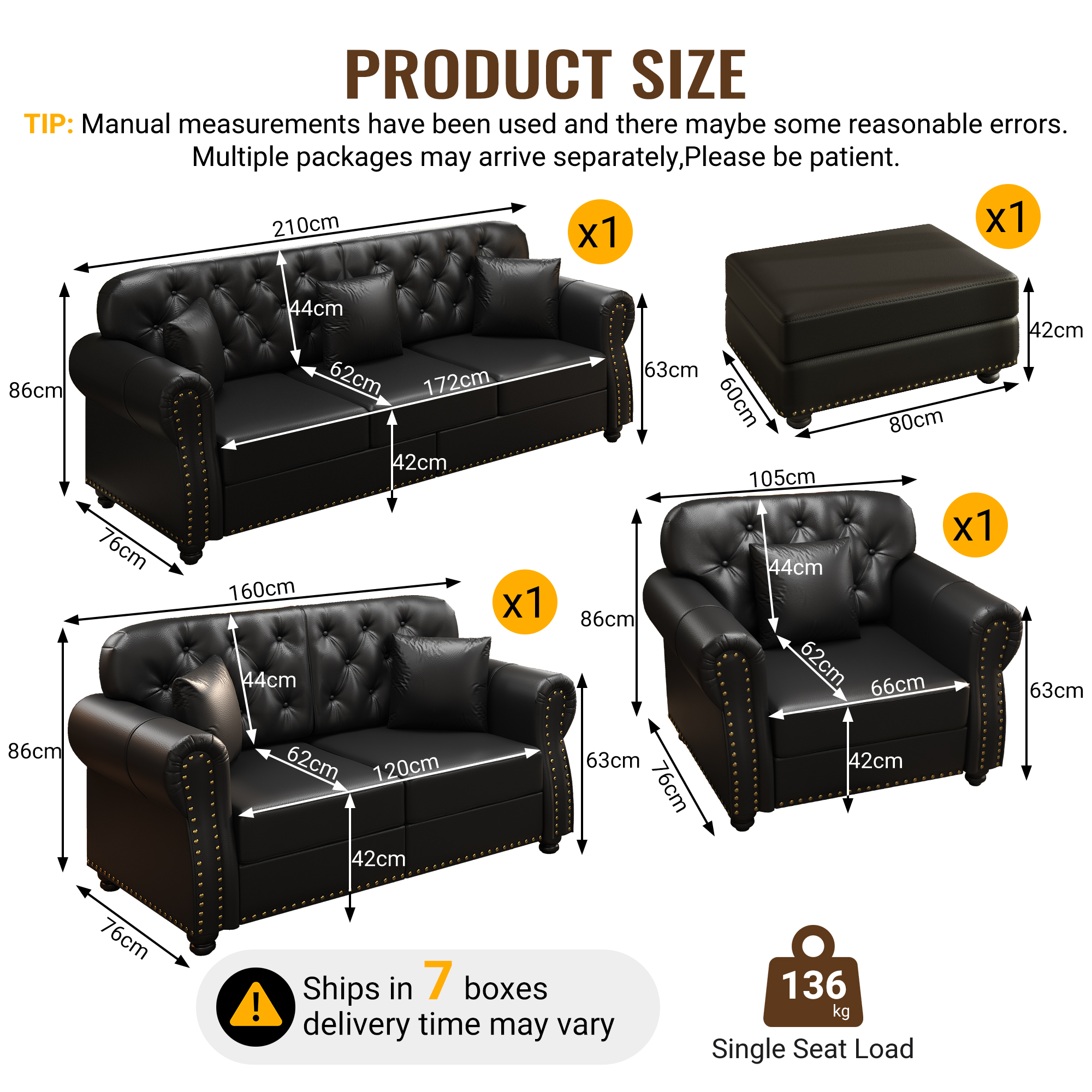 Image 5 – Canapé Chesterfield noir – 105 x 76 x 86 cm