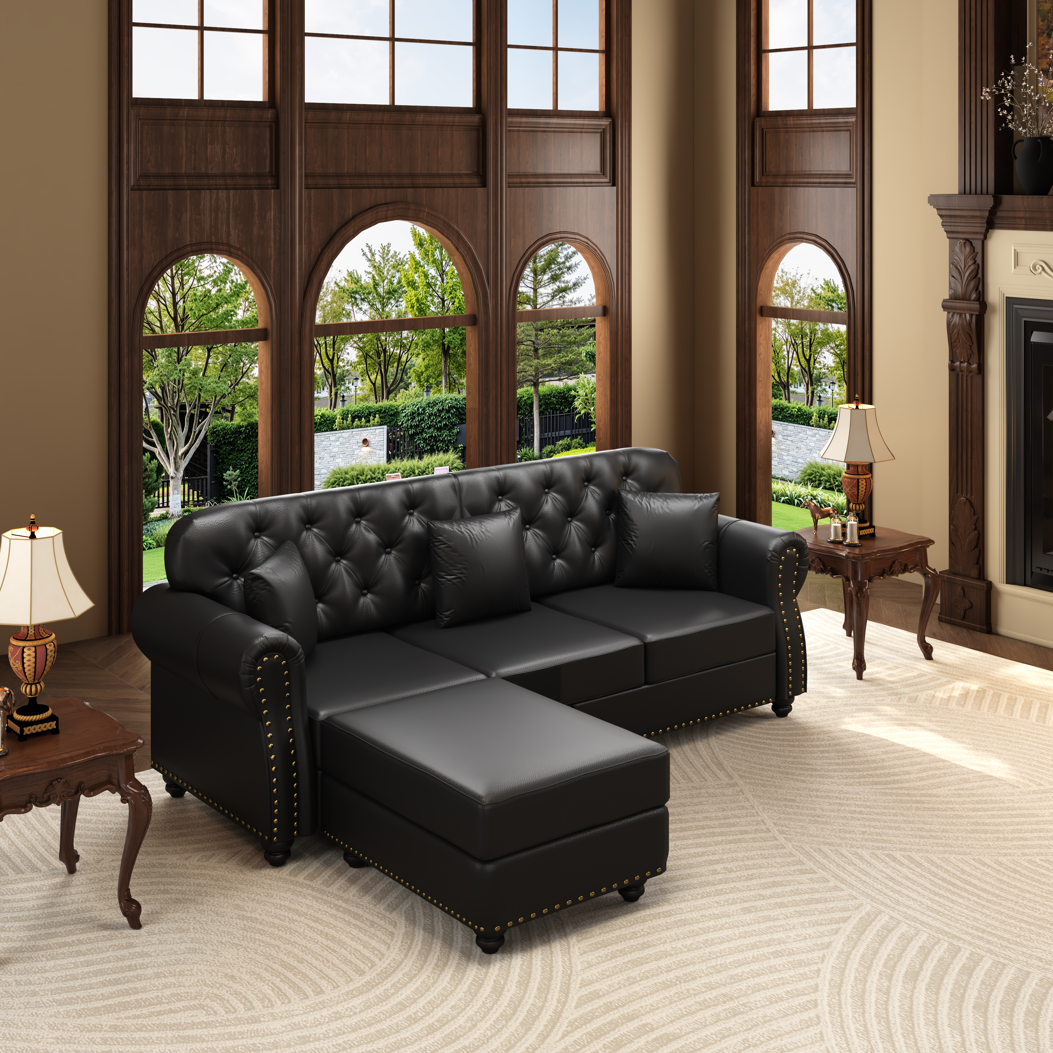 Image 4 – Canapé Chesterfield noir – 210 x 76 x 86 cm