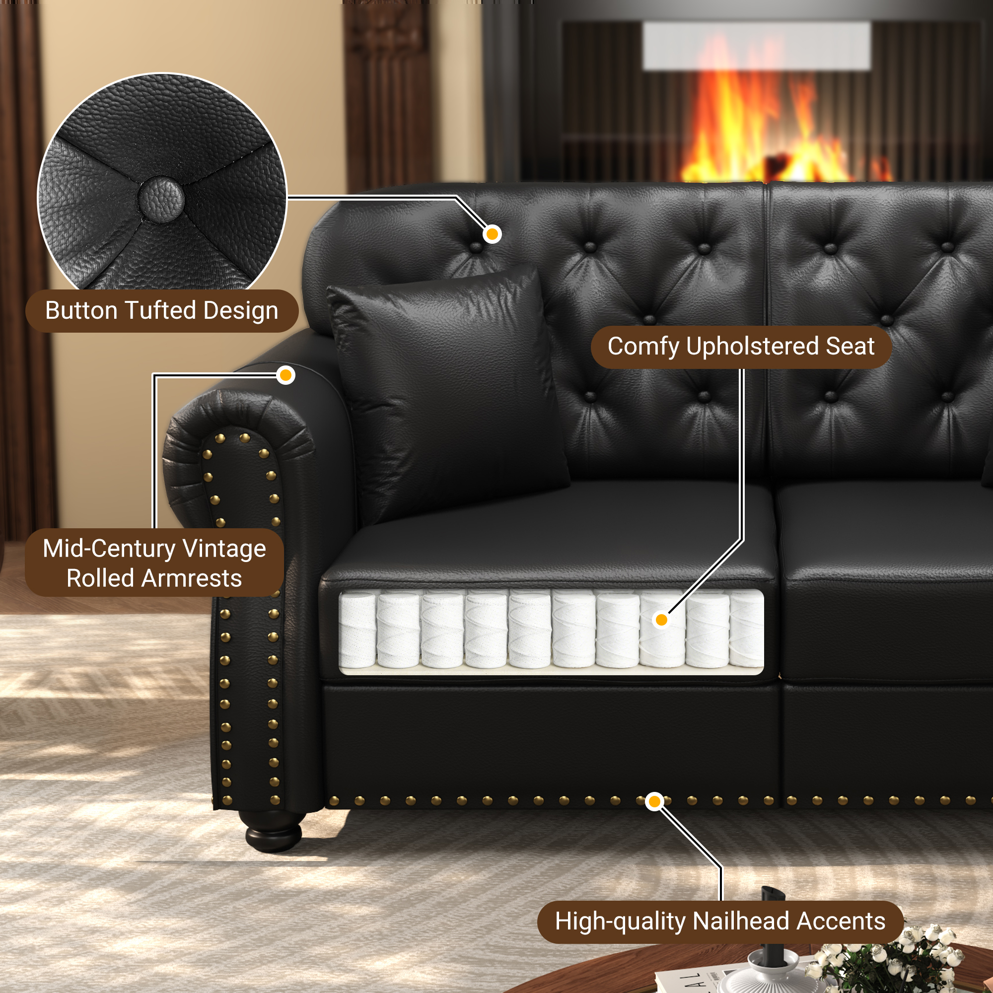 Image 8 – Canapé Chesterfield noir – 105 x 76 x 86 cm
