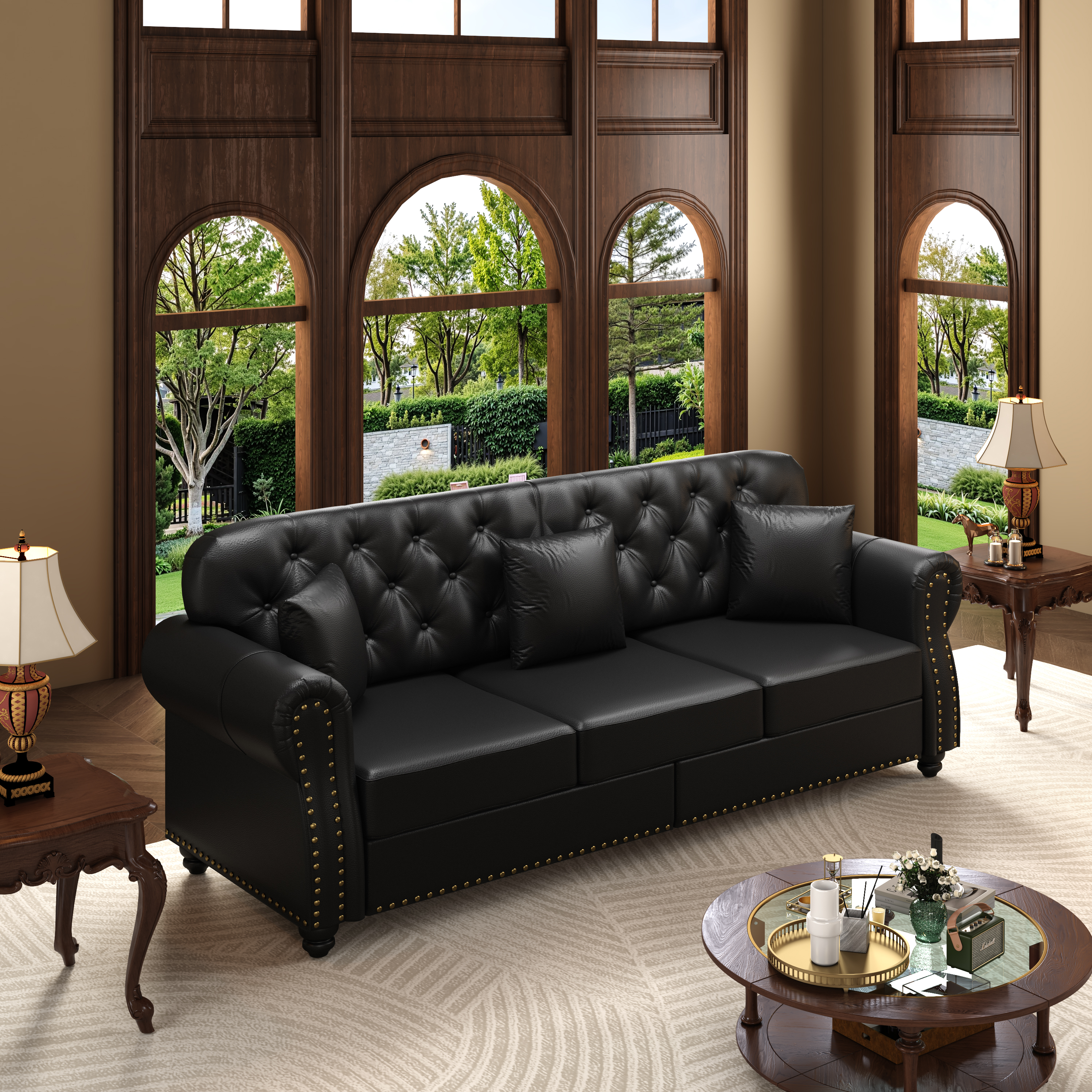 Image 3 – Canapé Chesterfield noir – 210 x 76 x 86 cm