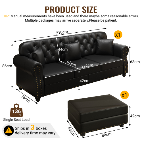 Pouf indépendant de 80 × 60 × 42 cm pour reposer les jambes