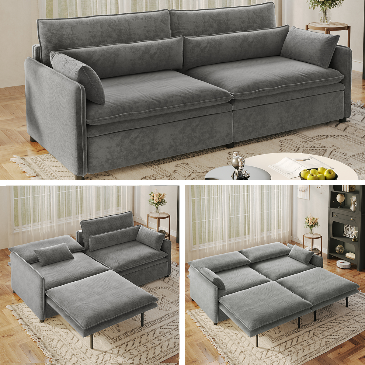 Canapé convertible chenille gris clair