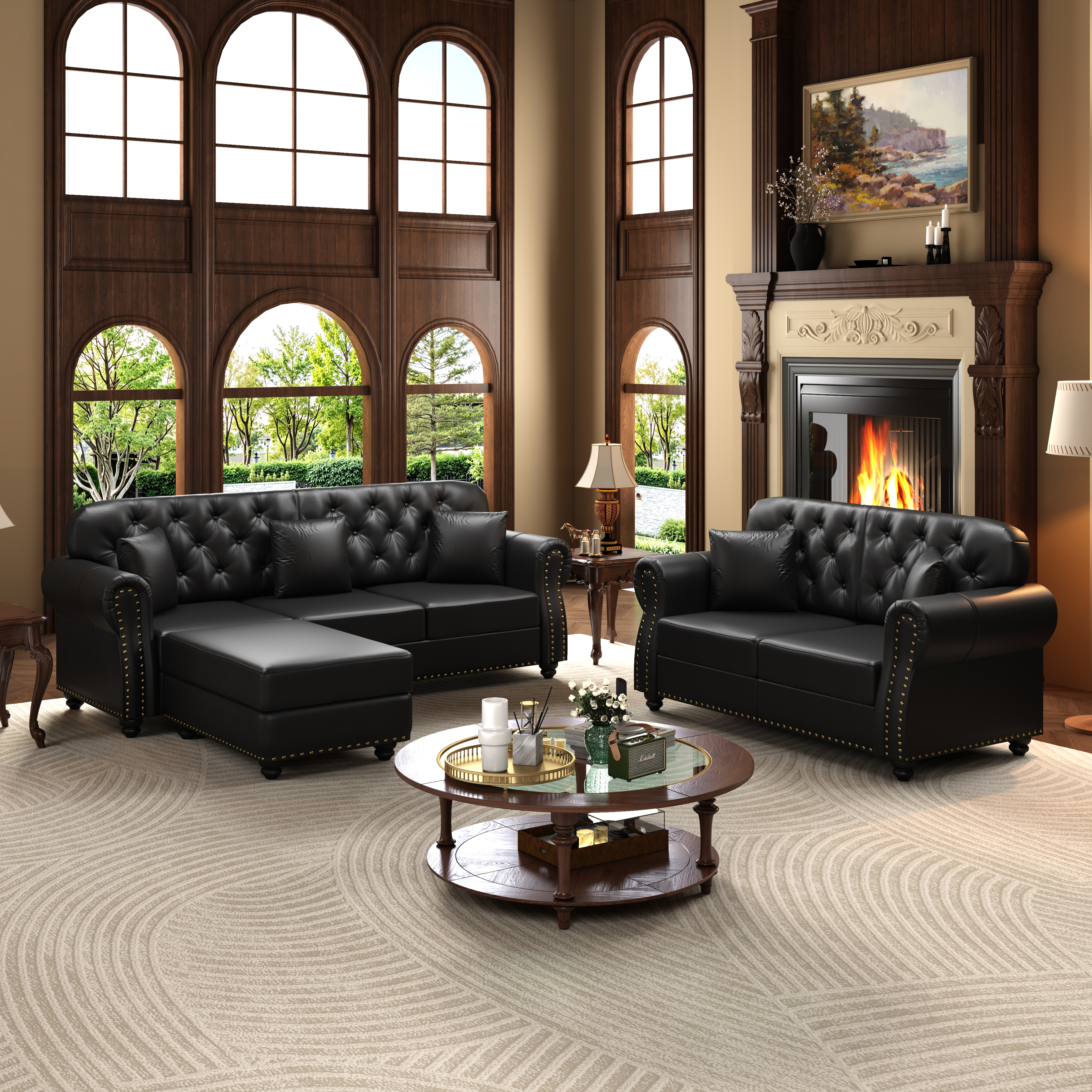 Image 2 – Canapé Chesterfield noir – 160 x 76 x 86 cm