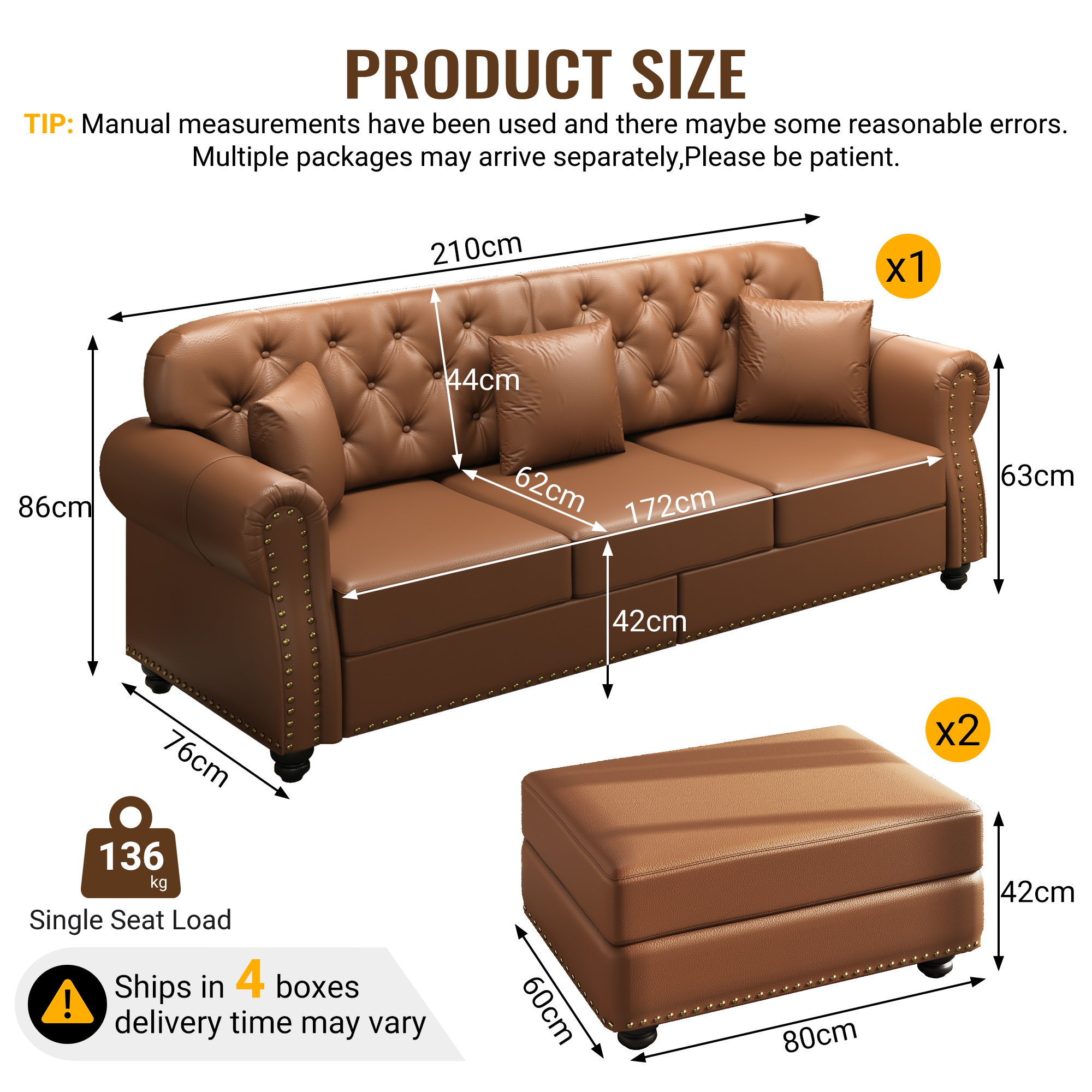 Image 2 – Canapé Chesterfield noir – 210 x 76 x 86 cm