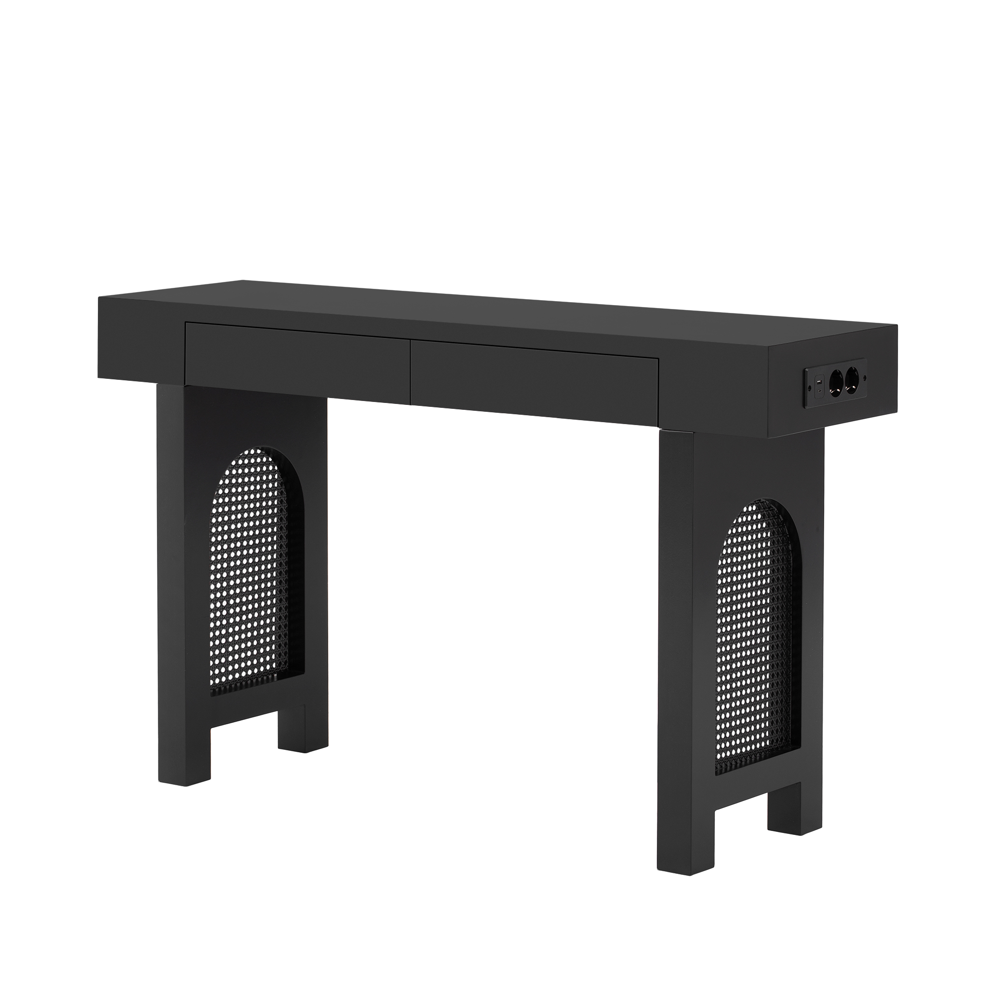 Table basse, avec tiroirs, prises et recharge intégrées, 120 x 35,5 x 76,5 cm, MDF, noir - vue 1