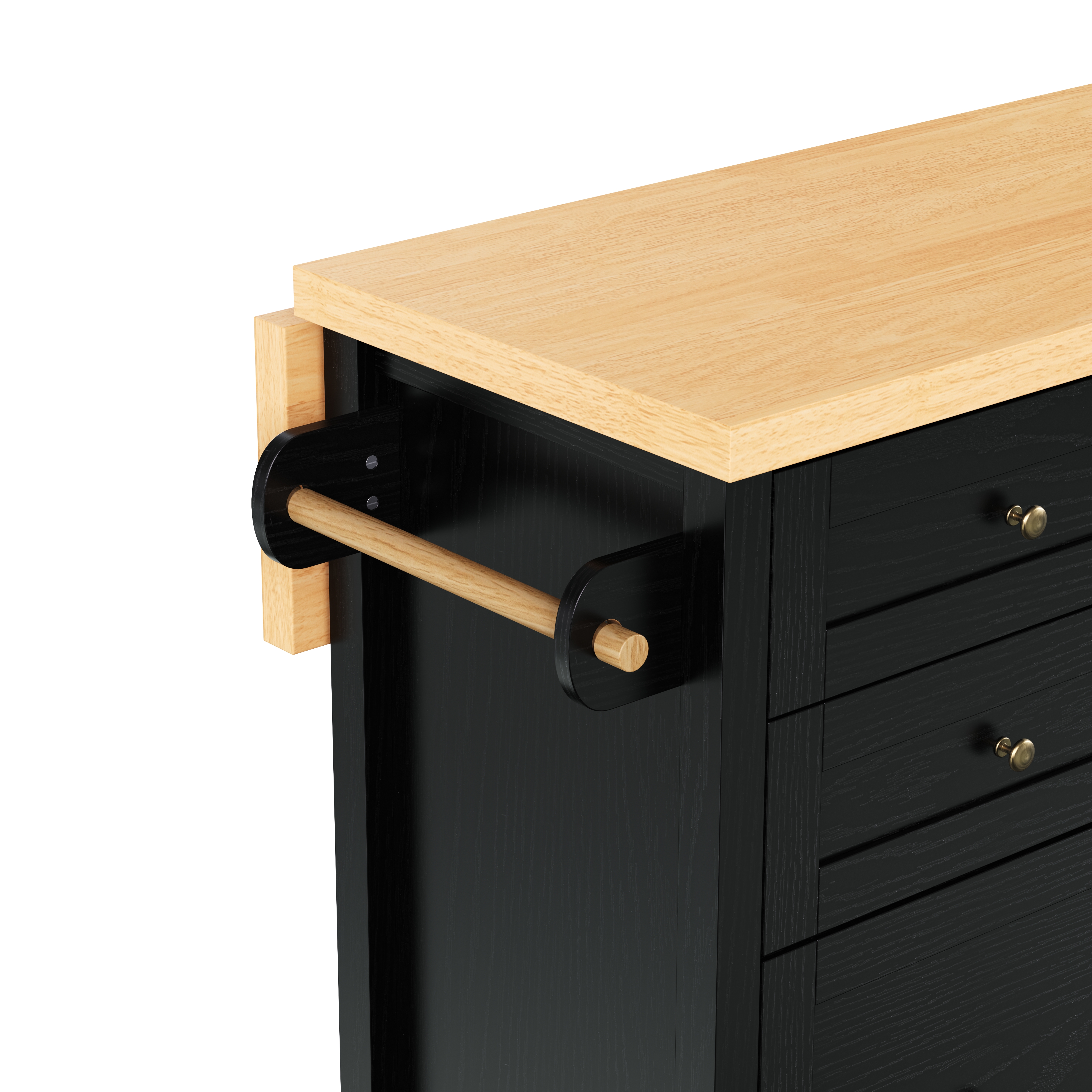Îlot de cuisine, extensible, mobile sur roulettes, avec tiroirs, 107 x 45 x 90,5 cm, MDF, noir - vue 3